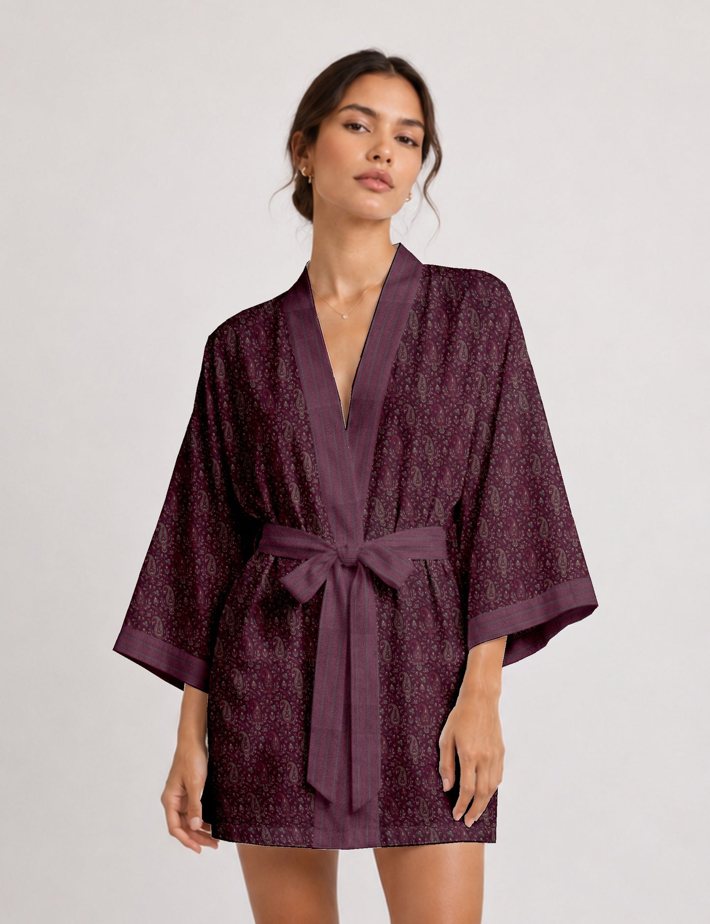 Short kimono robe - Pink Paisley