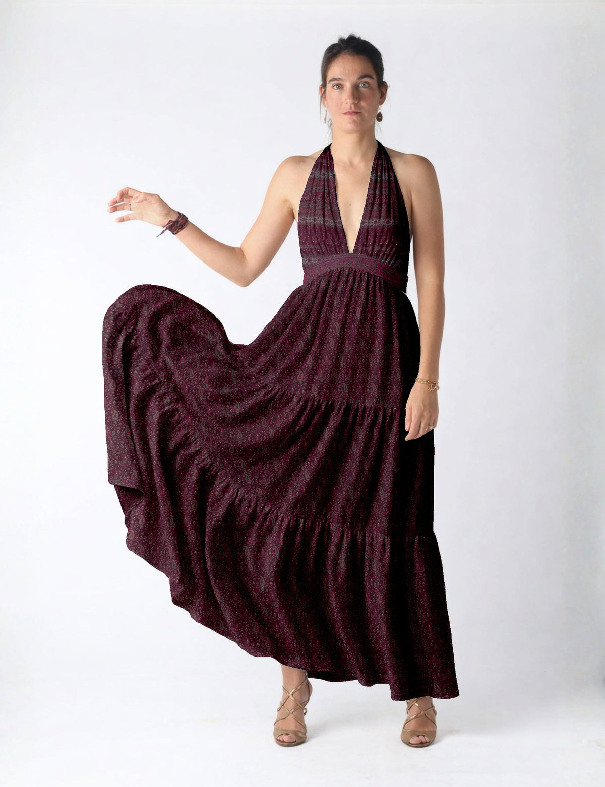 Flowy maxi tiered dress for vacations, brunch, and evening wear