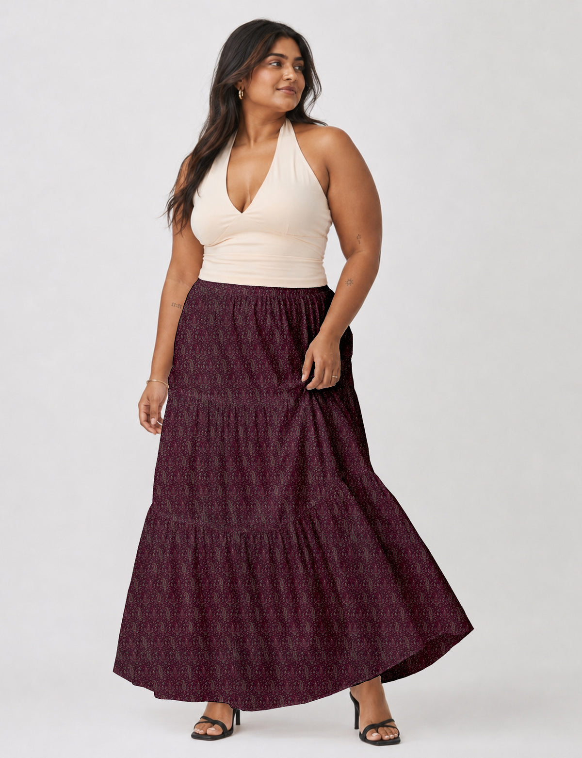 Midi Tiered Skirt - Pink Paisley