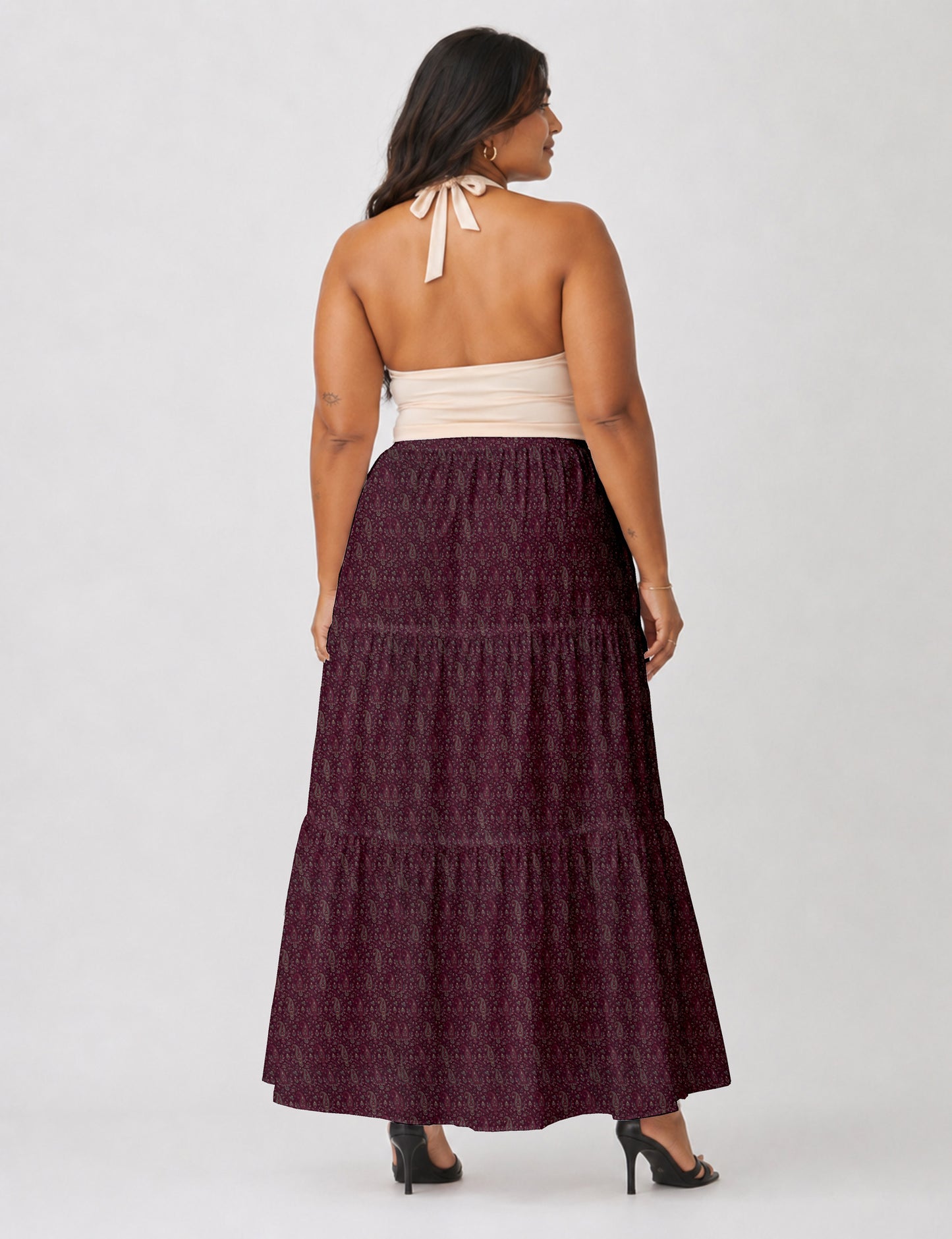 Midi Tiered Skirt - Pink Paisley