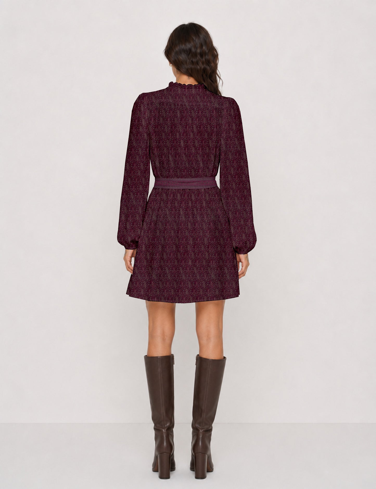 Swing dress with belt - Pink Paisley