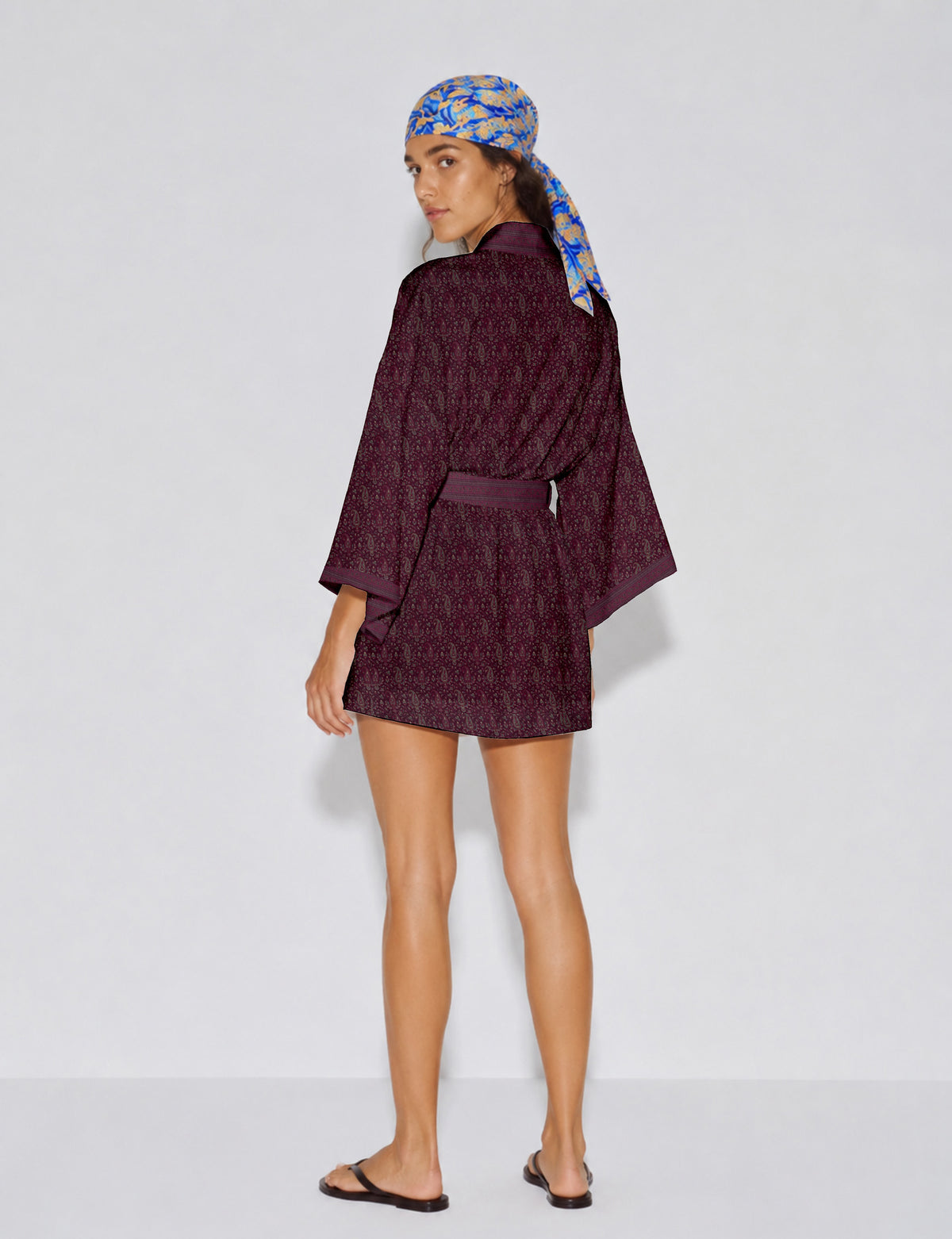 Short kimono robe - Pink Paisley