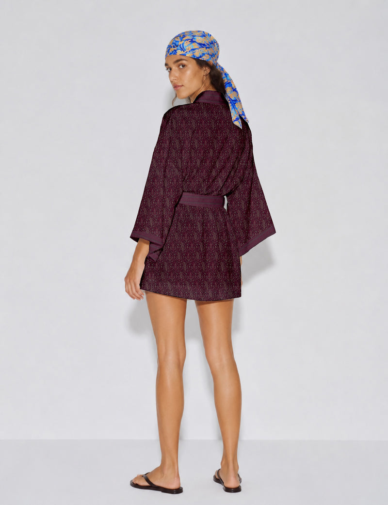 Short kimono robe - Pink Paisley