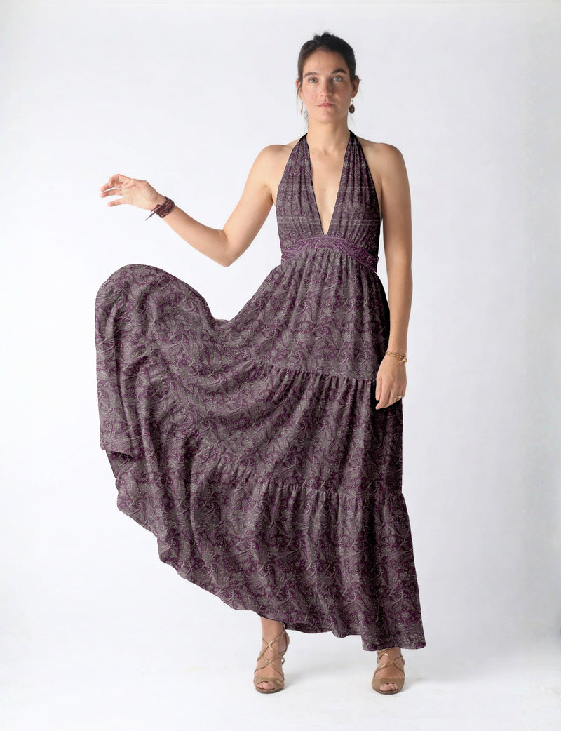 Flowy maxi tiered dress for vacations, brunch, and evening wear