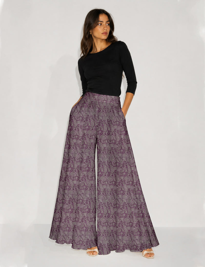 Wide Leg Palazzo Trousers - Pink Paisley