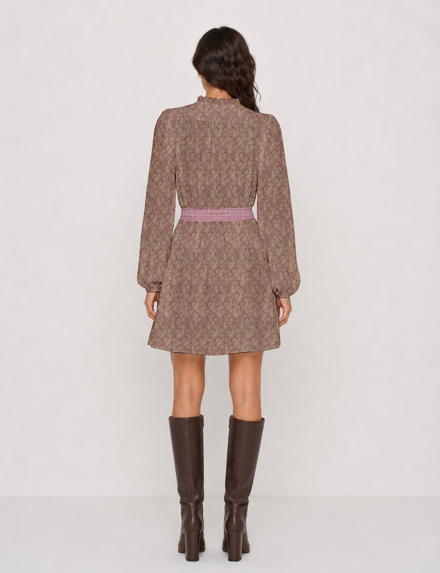 Swing dress with belt - Pink Paisley