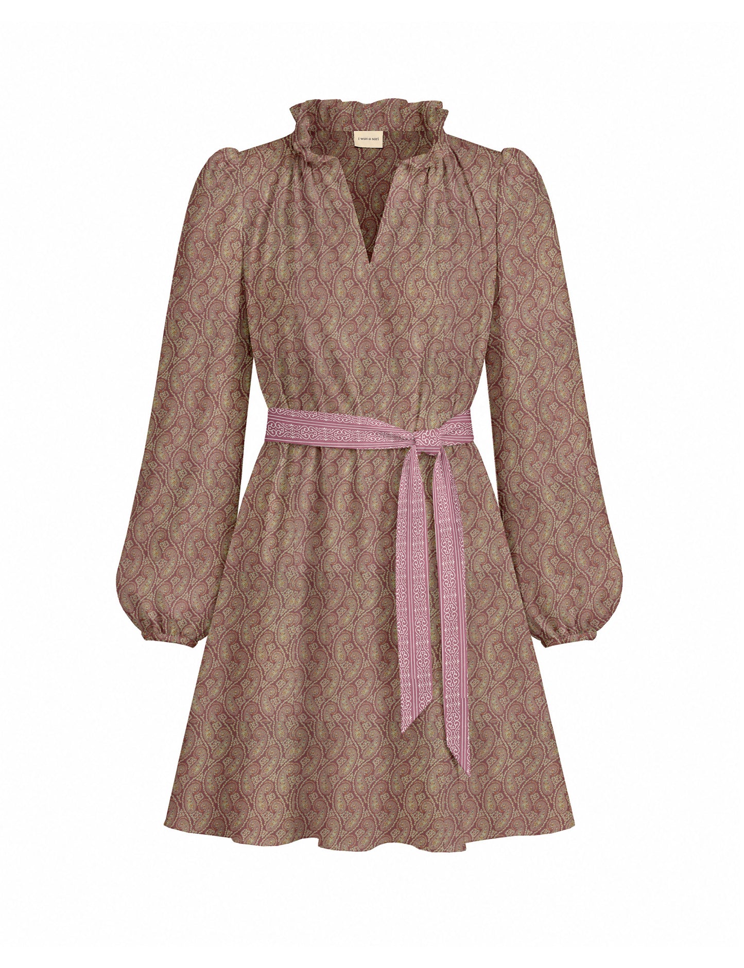 Swing dress with belt - Pink Paisley