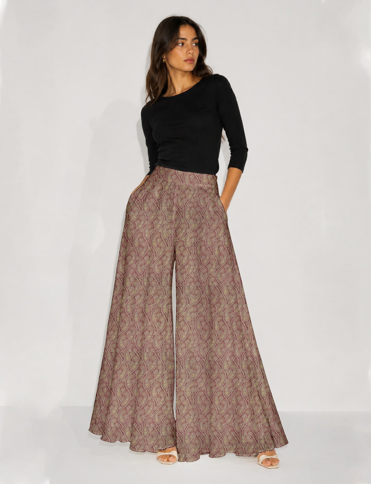 Wide Leg Palazzo Trousers - Pink Paisley