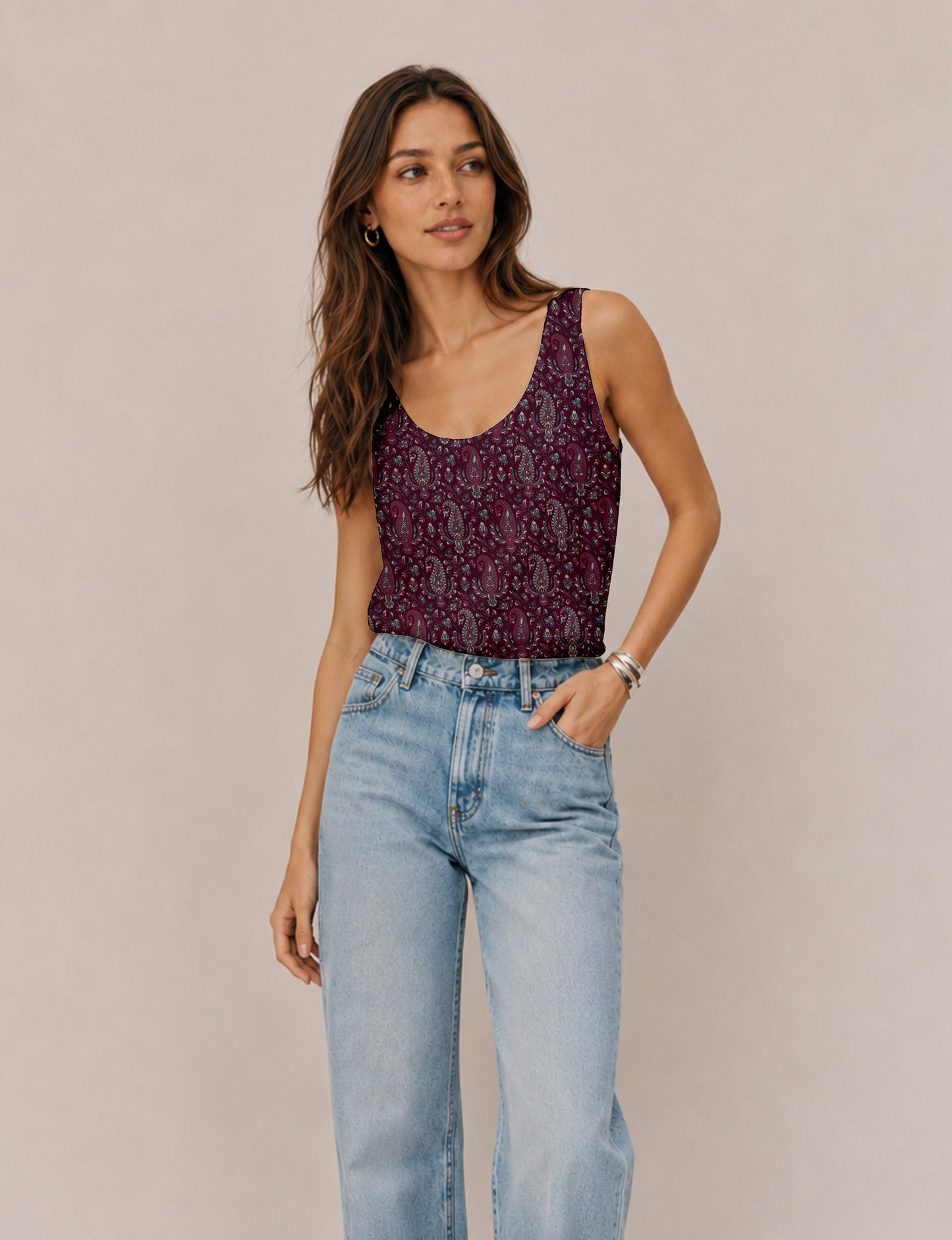 Sleeveless blouse - Pink Paisley
