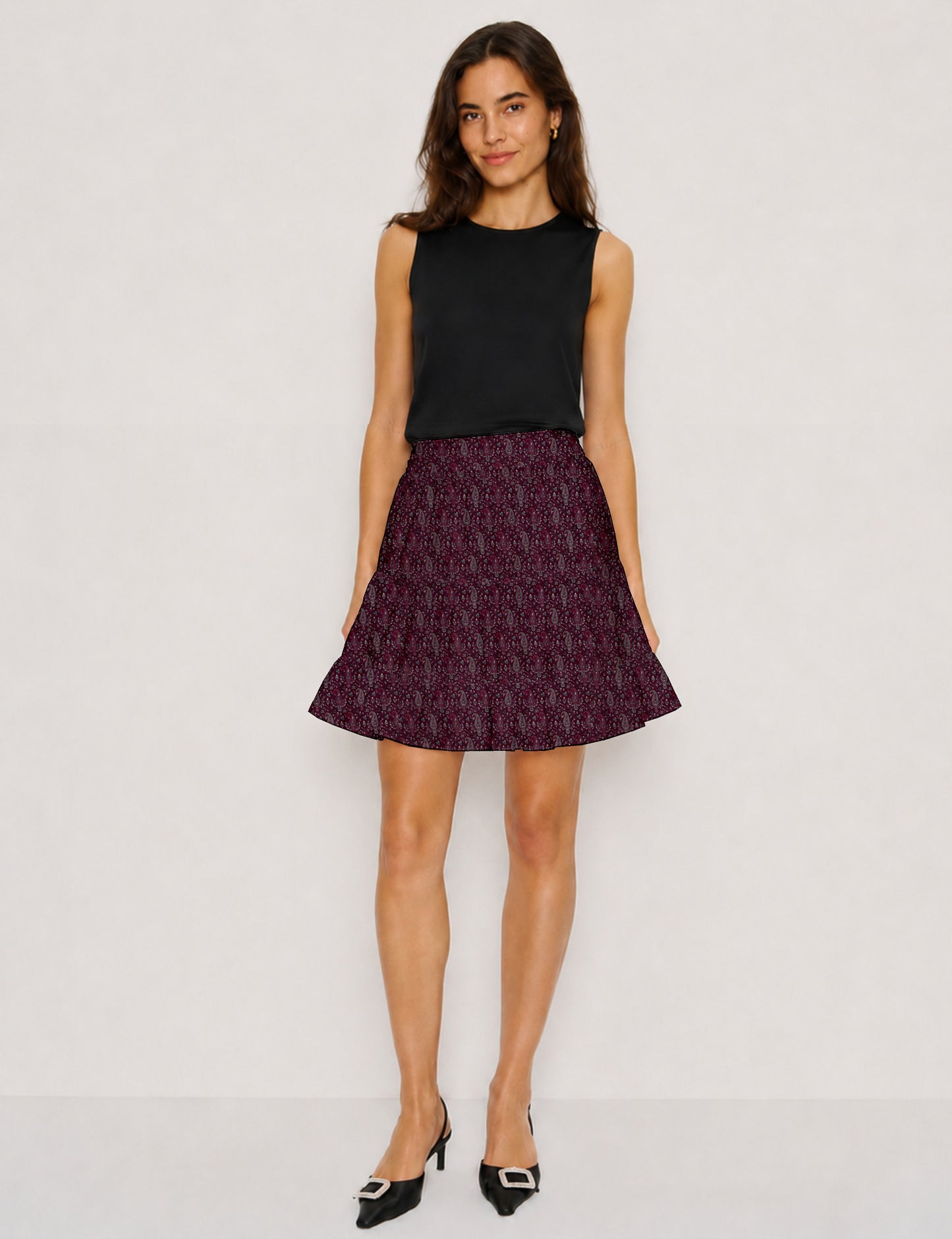 Short tiered skirt - Pink Paisley
