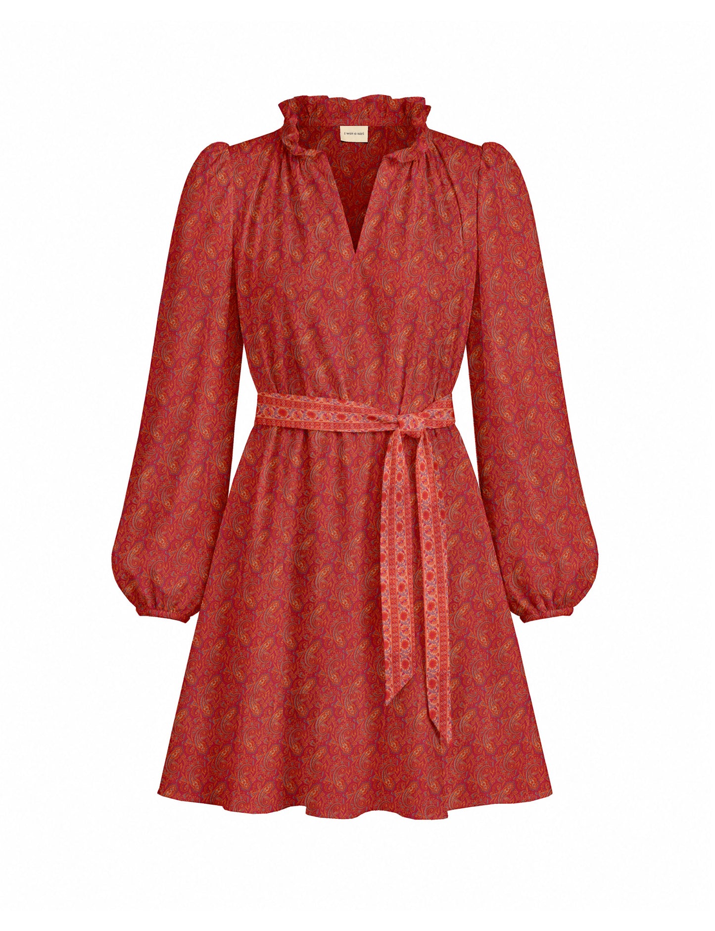Swing dress with belt - Pink Paisley