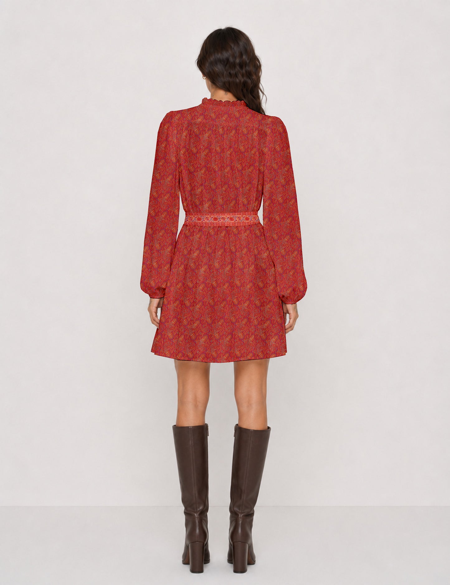 Swing dress with belt - Pink Paisley