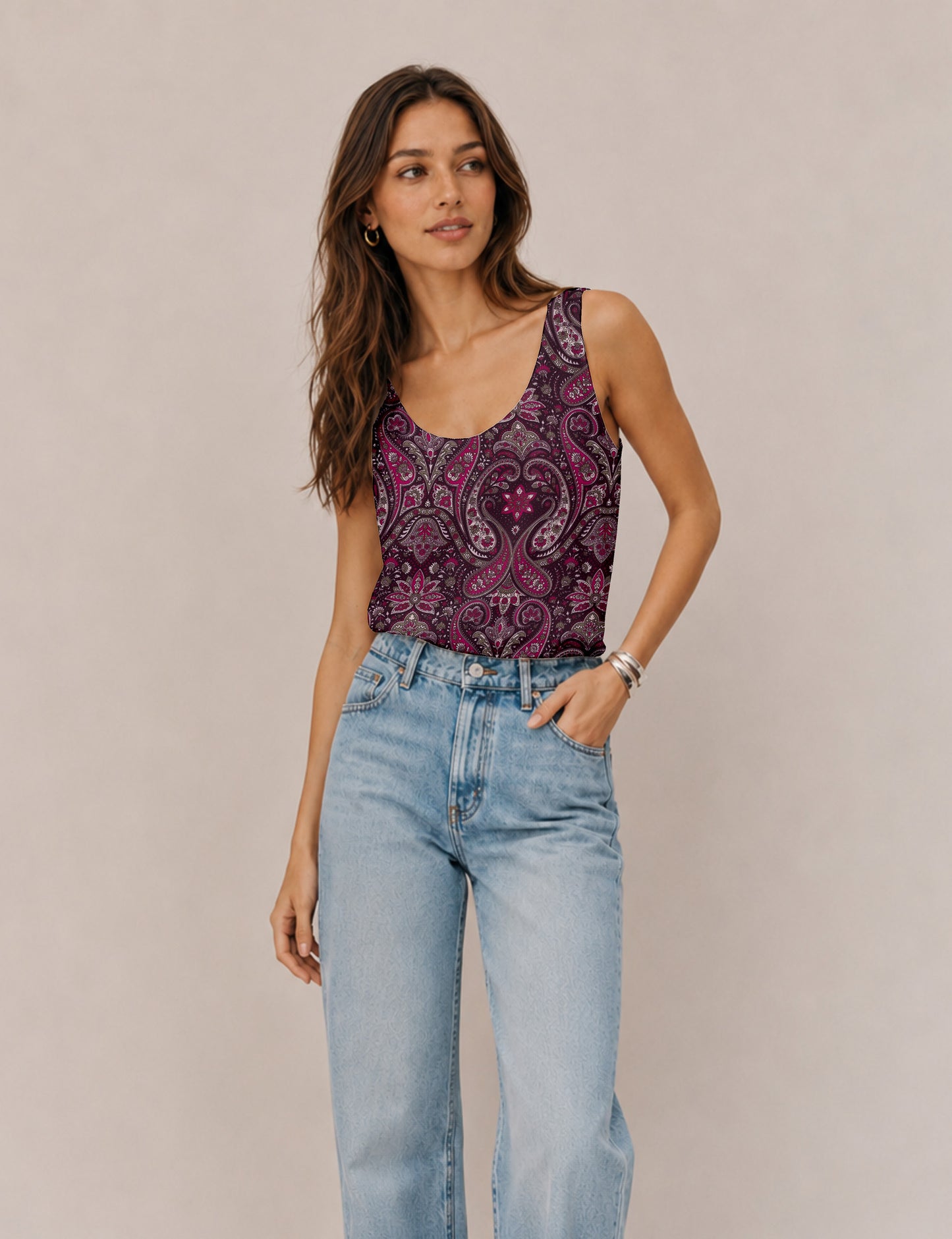 Sleeveless blouse - Pink Paisley