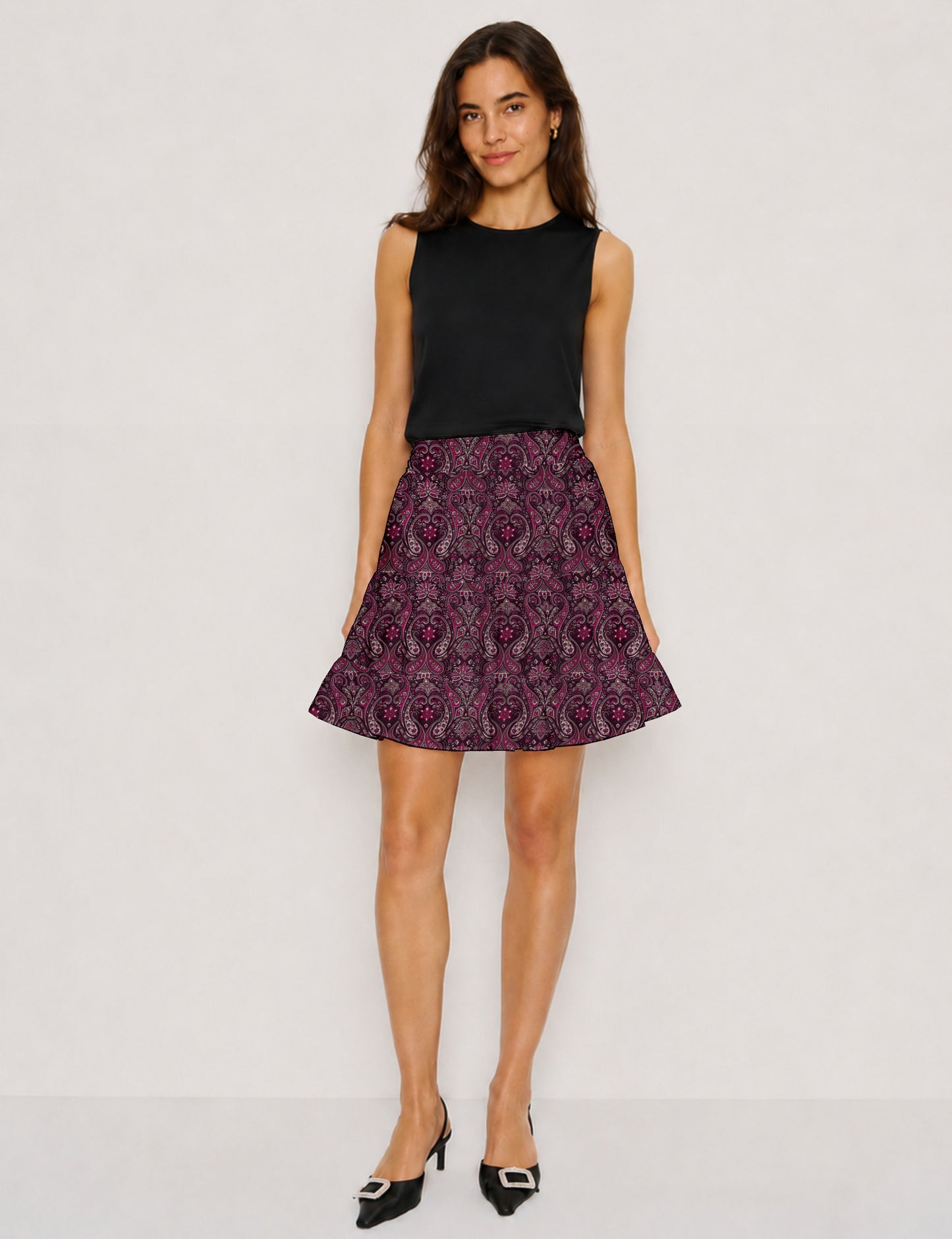 Short tiered skirt - Pink Paisley