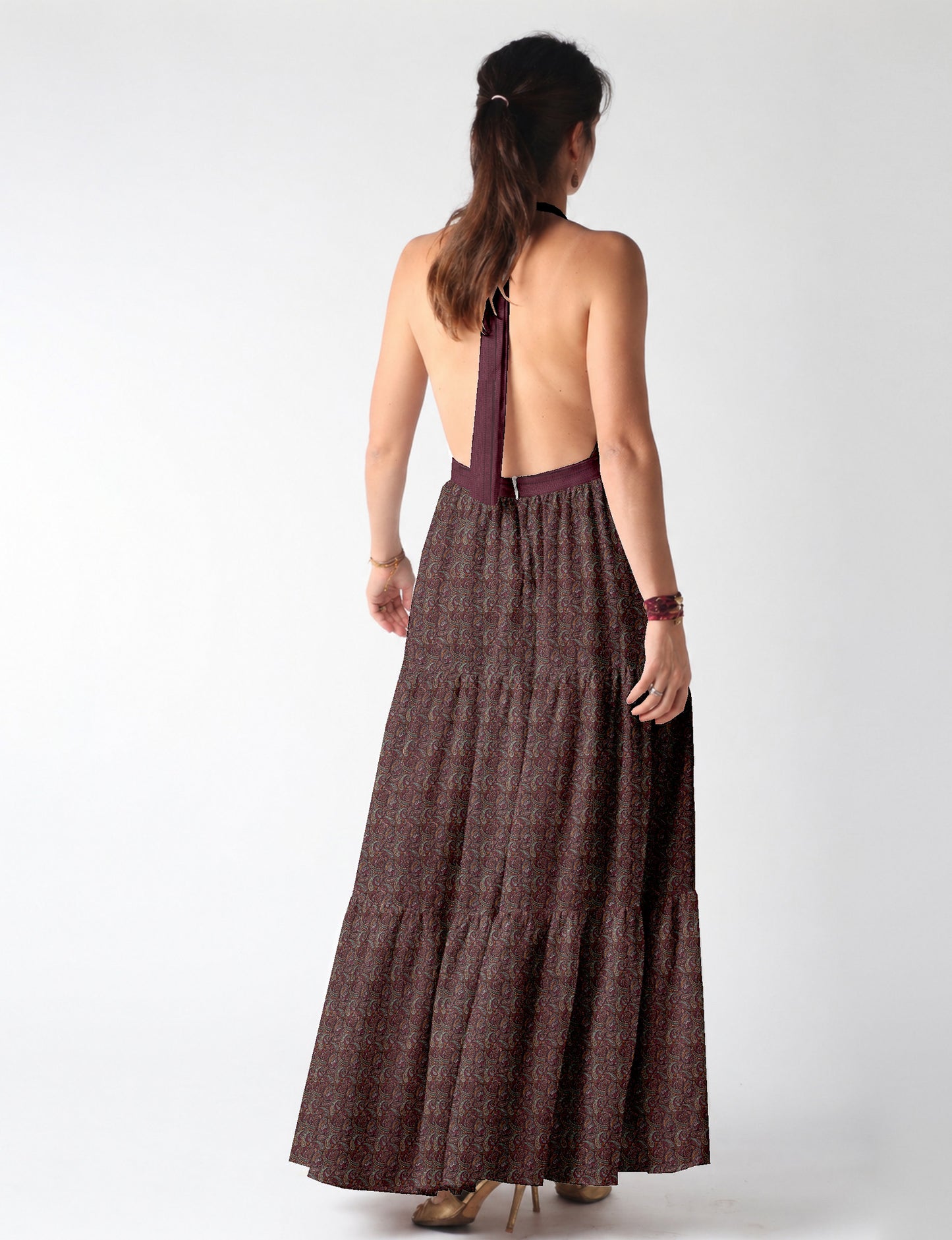 Flowy maxi tiered dress for vacations, brunch, and evening wear