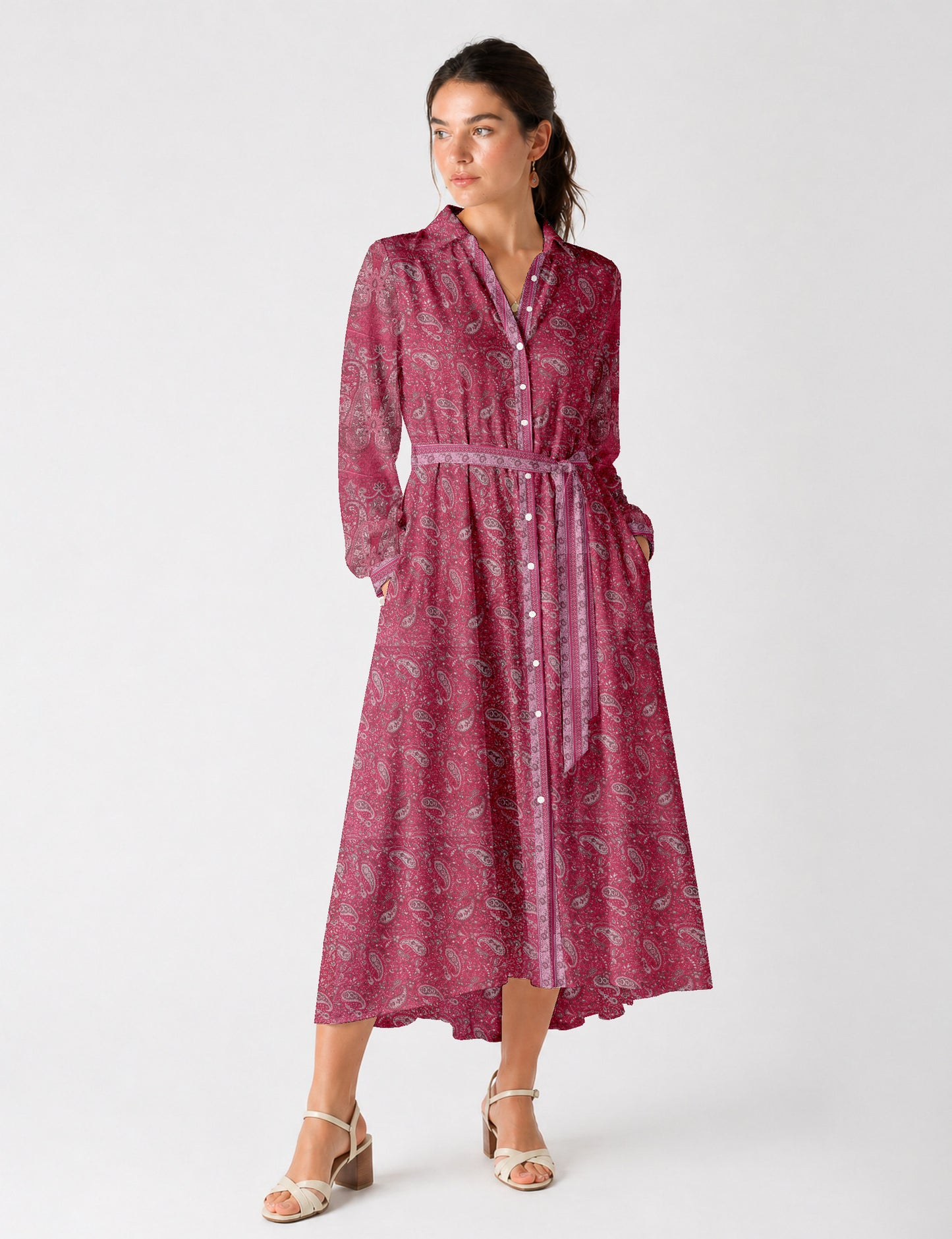 Long shirt dress - Pink Paisley