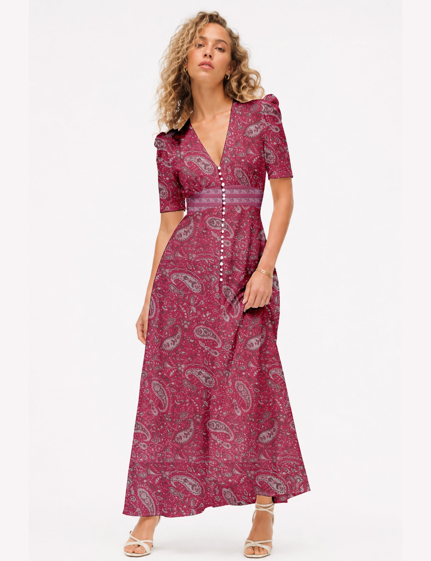 Maxi romantic dress - Pink Paisley