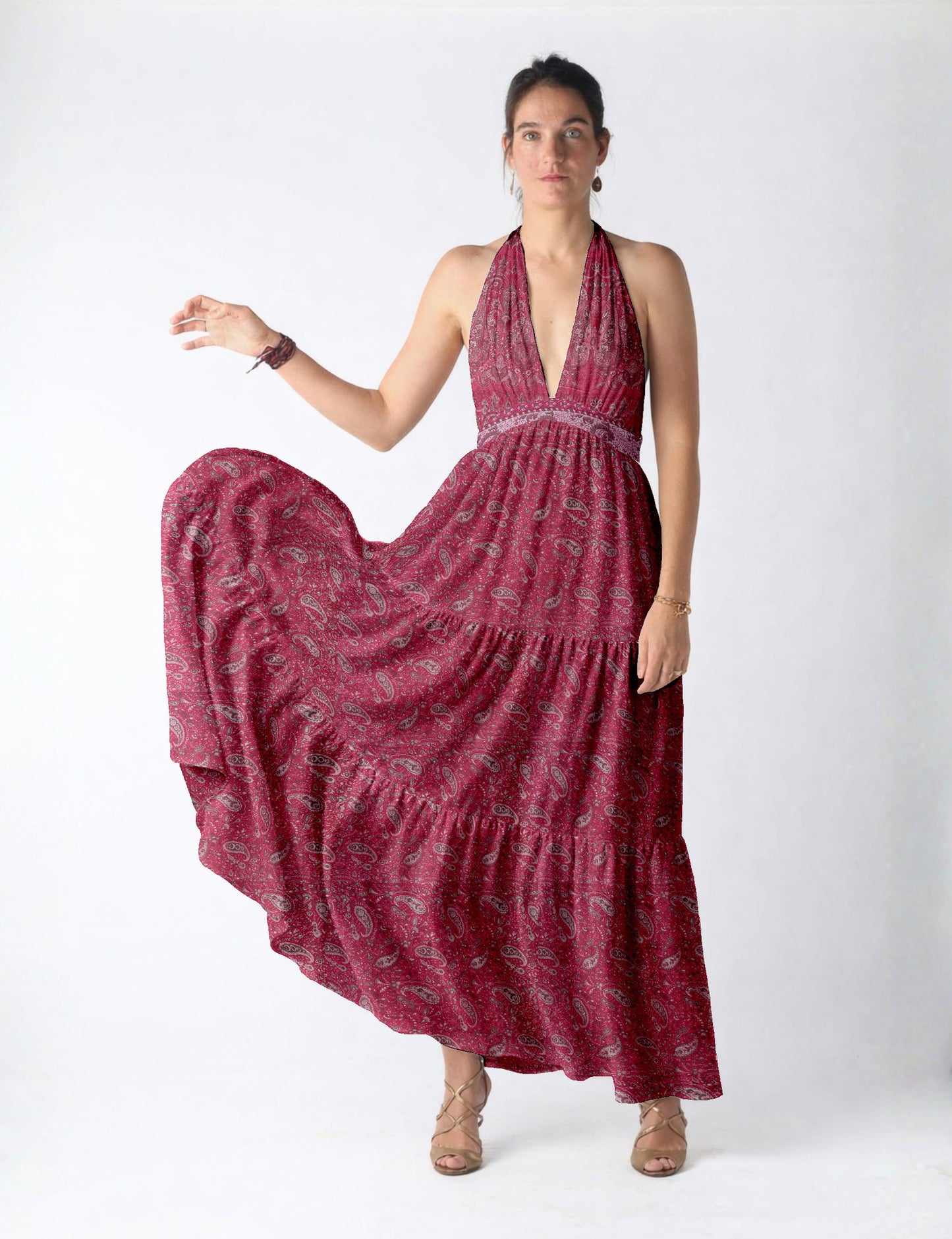 Flowy maxi tiered dress for vacations, brunch, and evening wear