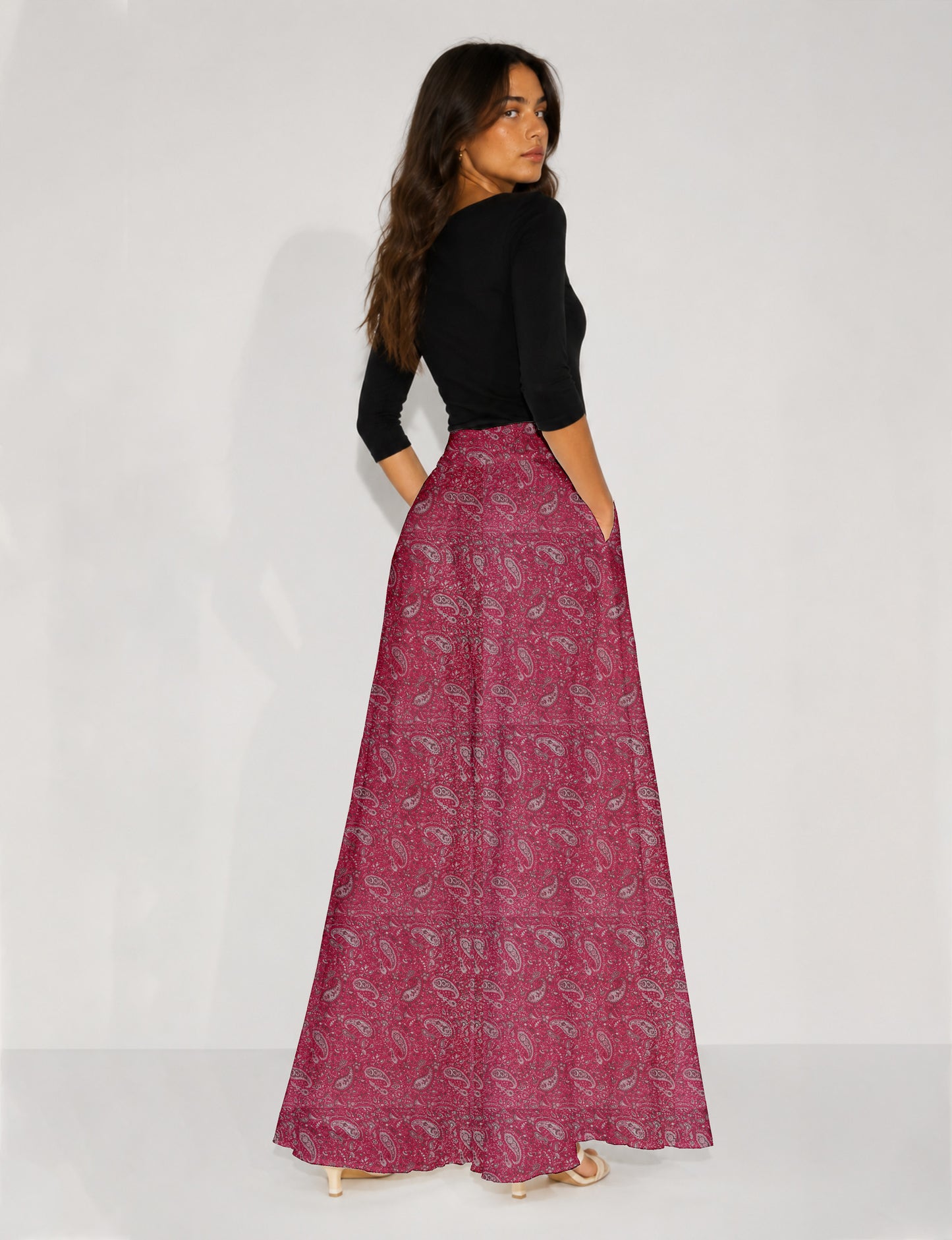 Wide Leg Palazzo Trousers - Pink Paisley