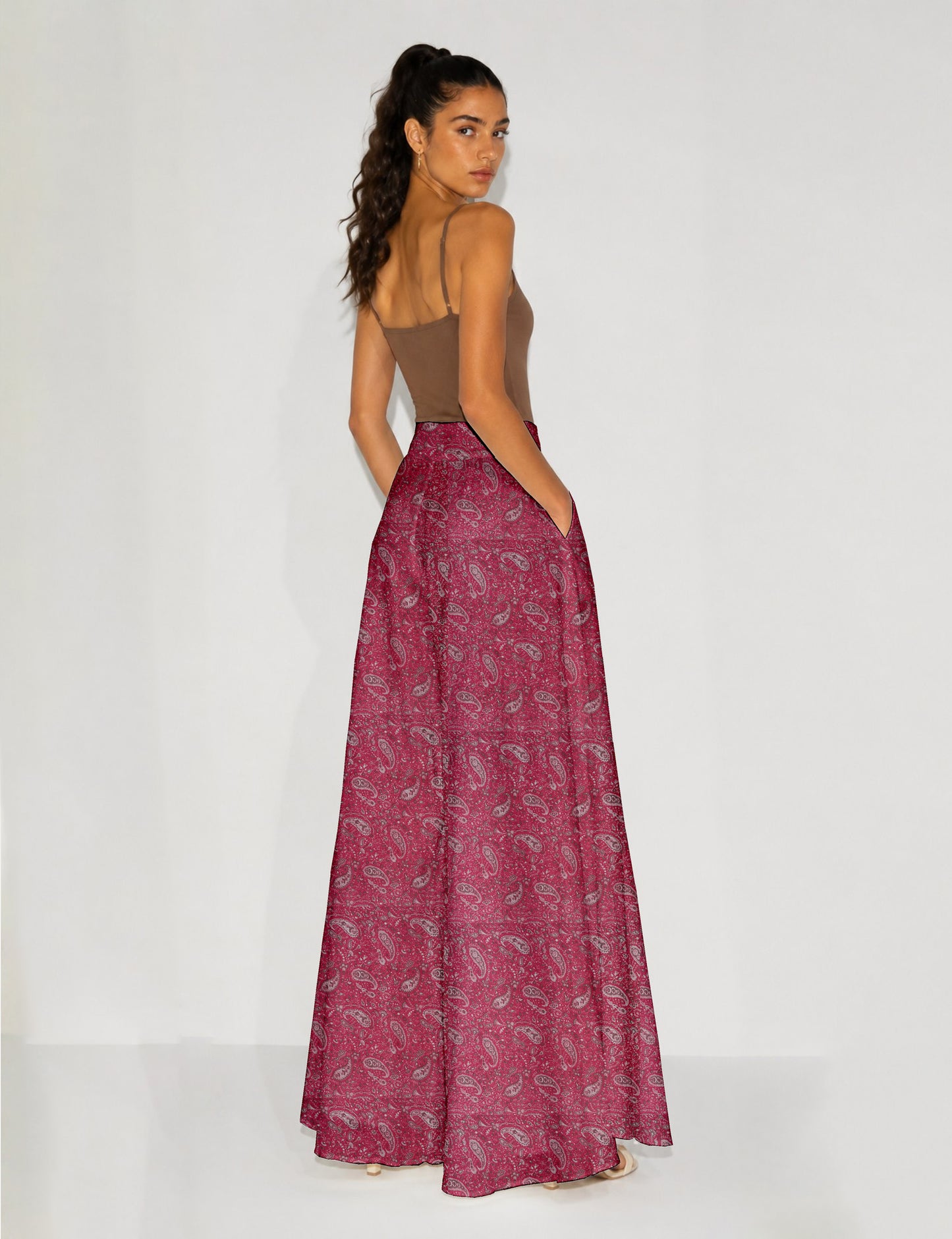 Wide Leg Palazzo Trousers - Pink Paisley