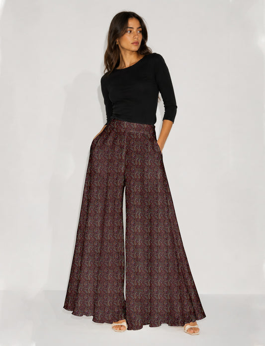 Wide Leg Palazzo Trousers - Pink Paisley