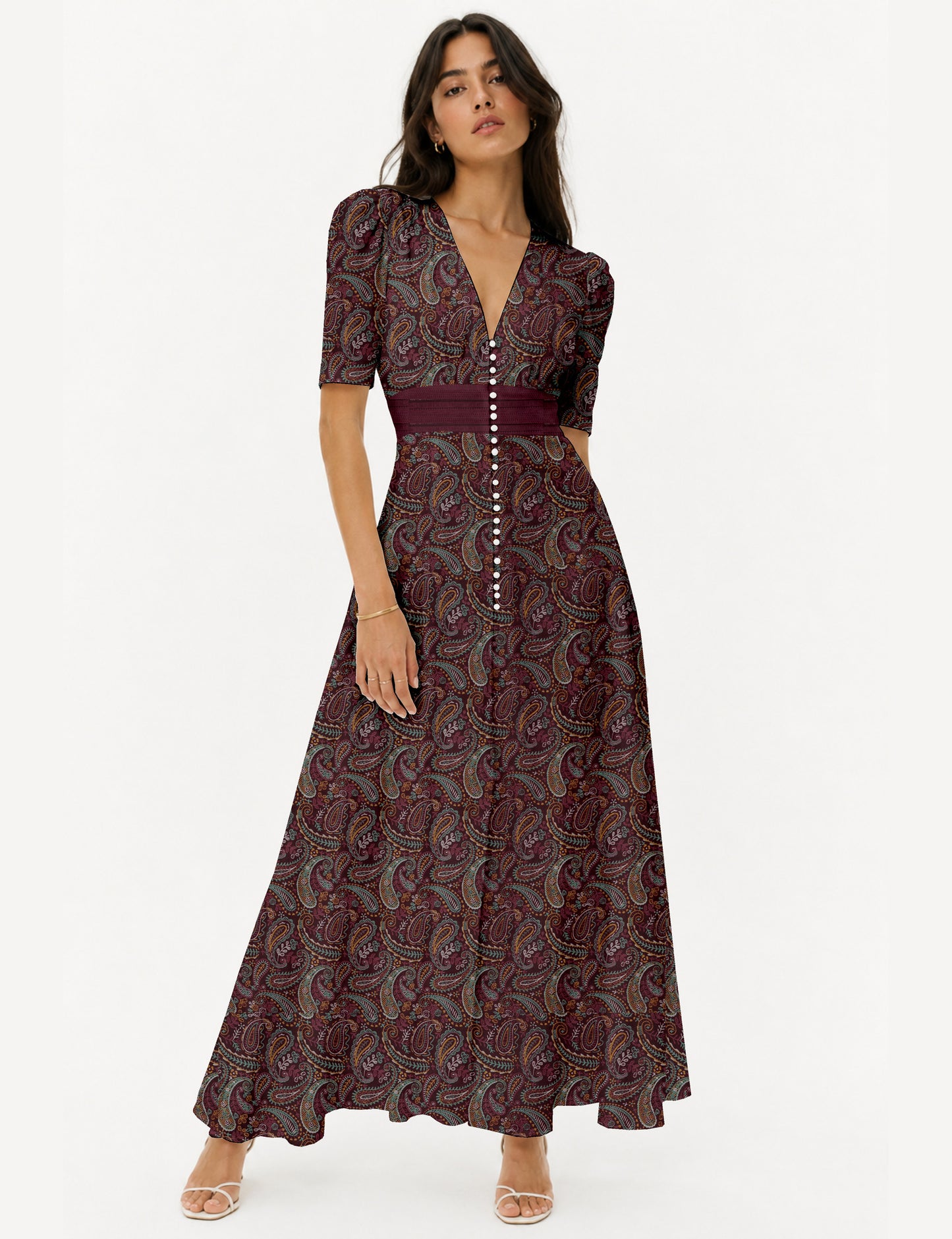 Maxi romantic dress - Pink Paisley