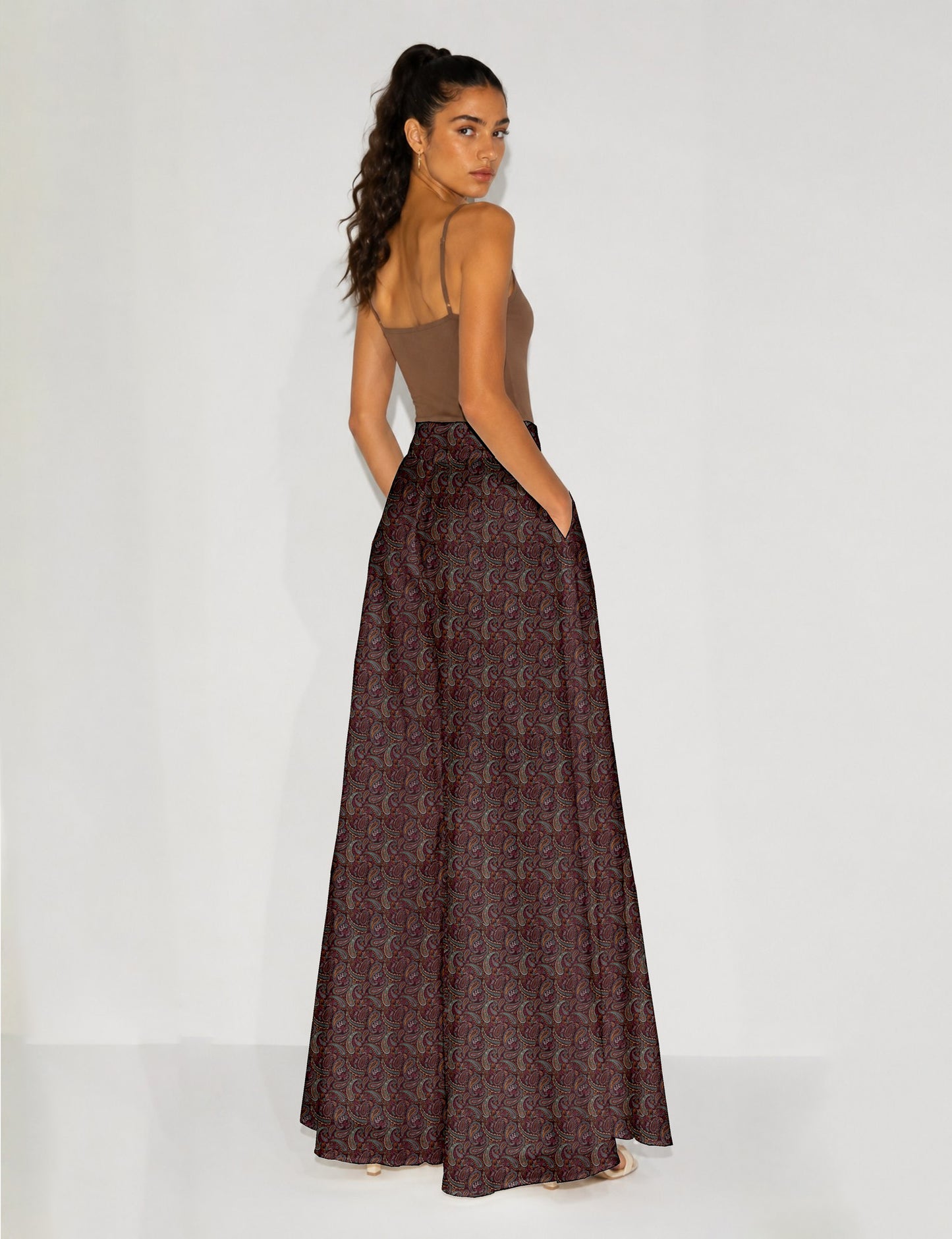 Wide Leg Palazzo Trousers - Pink Paisley