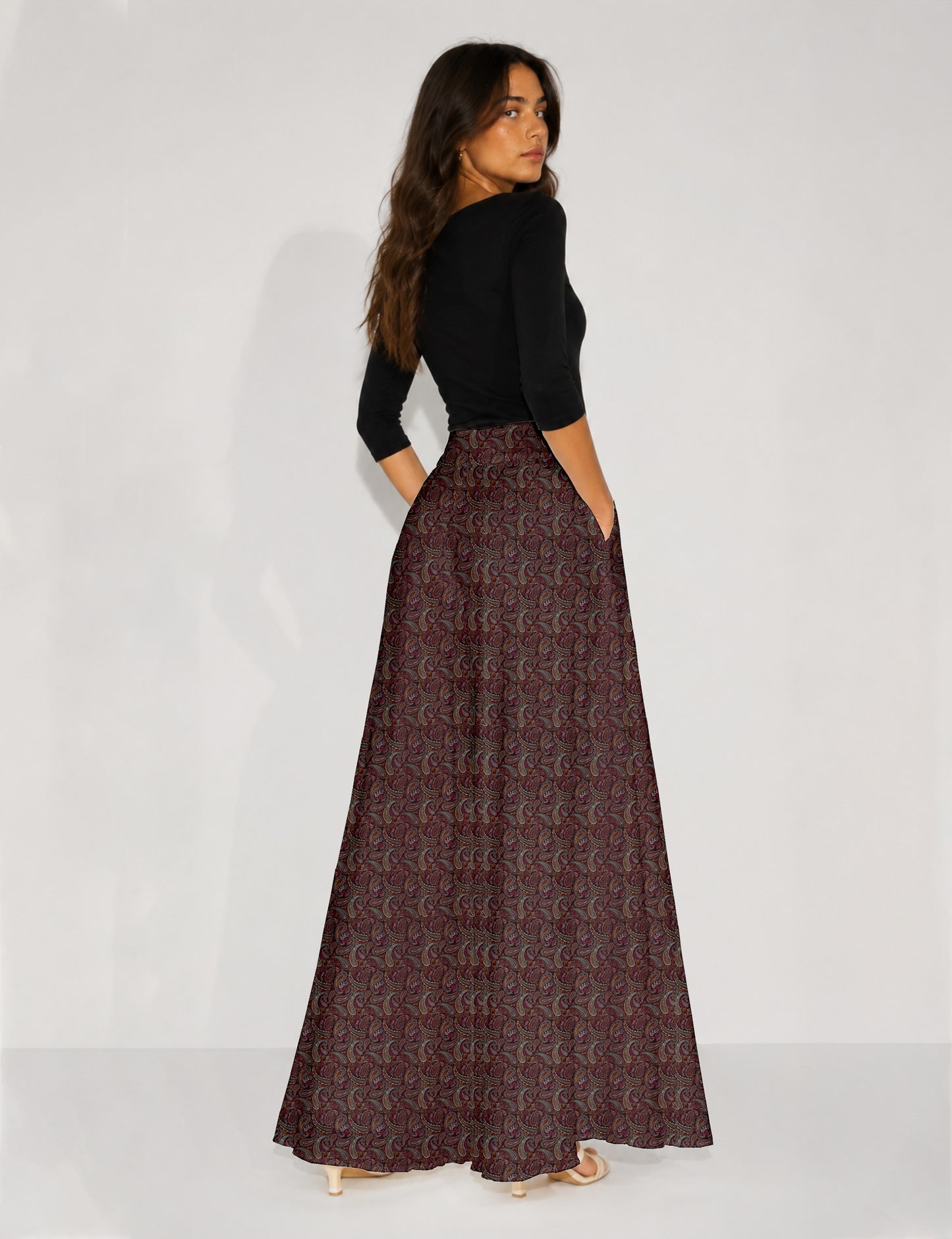 Wide Leg Palazzo Trousers - Pink Paisley