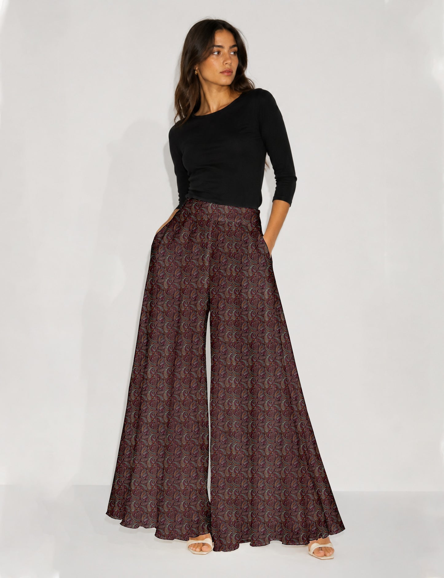 Wide Leg Palazzo Trousers - Pink Paisley