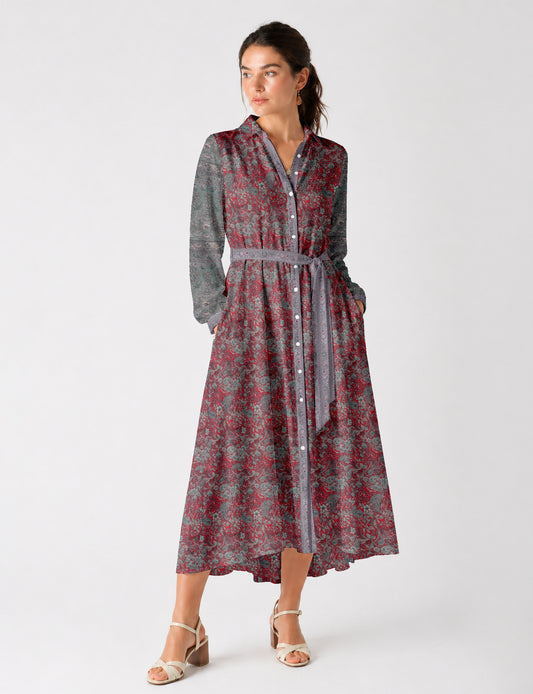 Long shirt dress side view highlighting flared silhouette