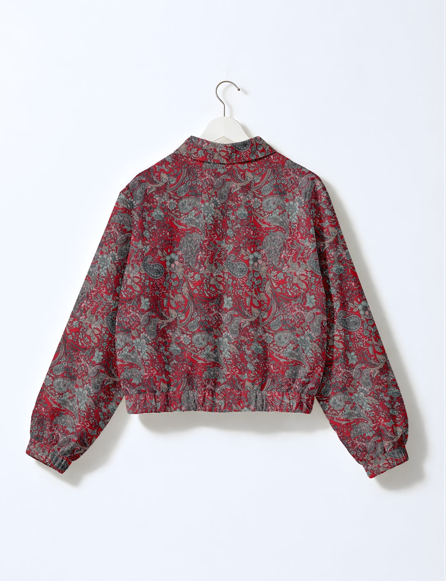 Love Bomber Jacket made from recycled fabric, featuring hand-stitched Aari embroidery. A unique piece of zero-waste clothing, part of the circular fashion movement. Designed with upcycled materials for a stylish yet environmentally friendly clothing choice.