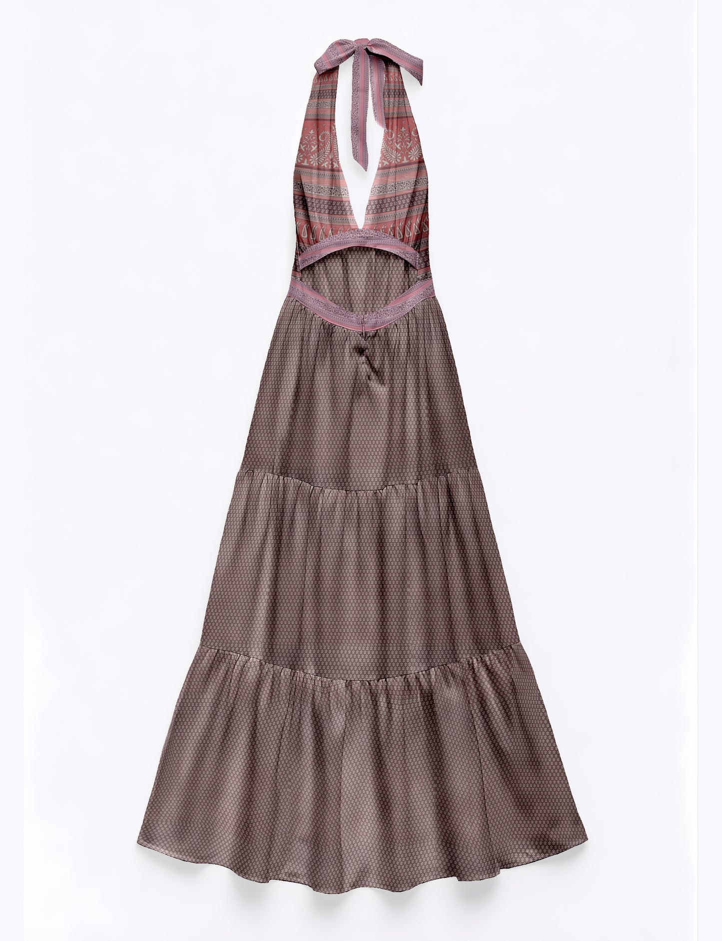 Halter neck maxi dress with tiered layers and elasticated back