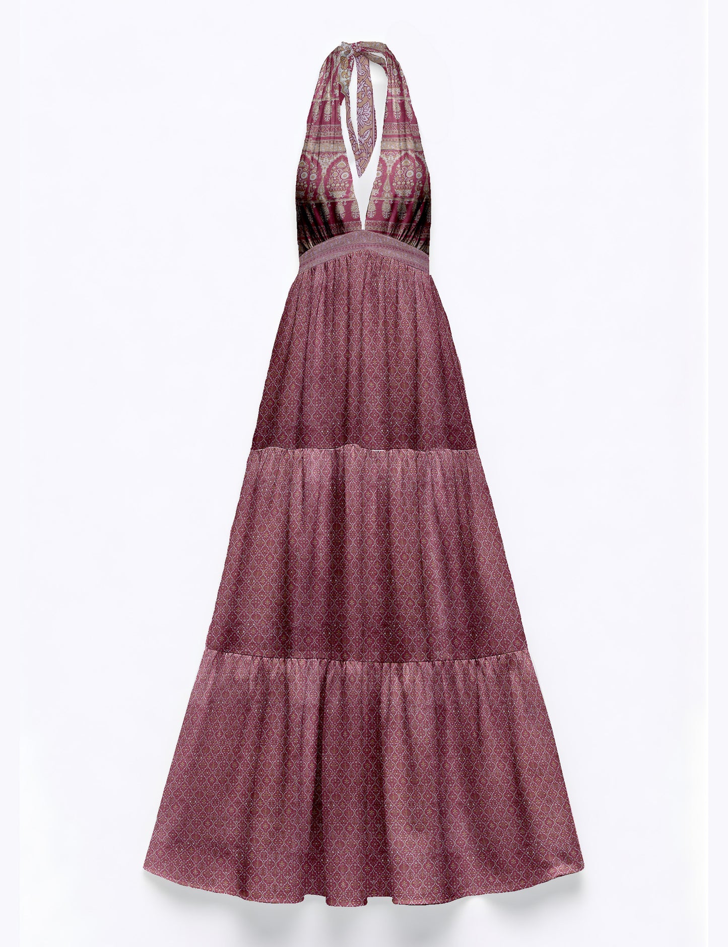 Halter neck maxi dress with tiered layers and elasticated back