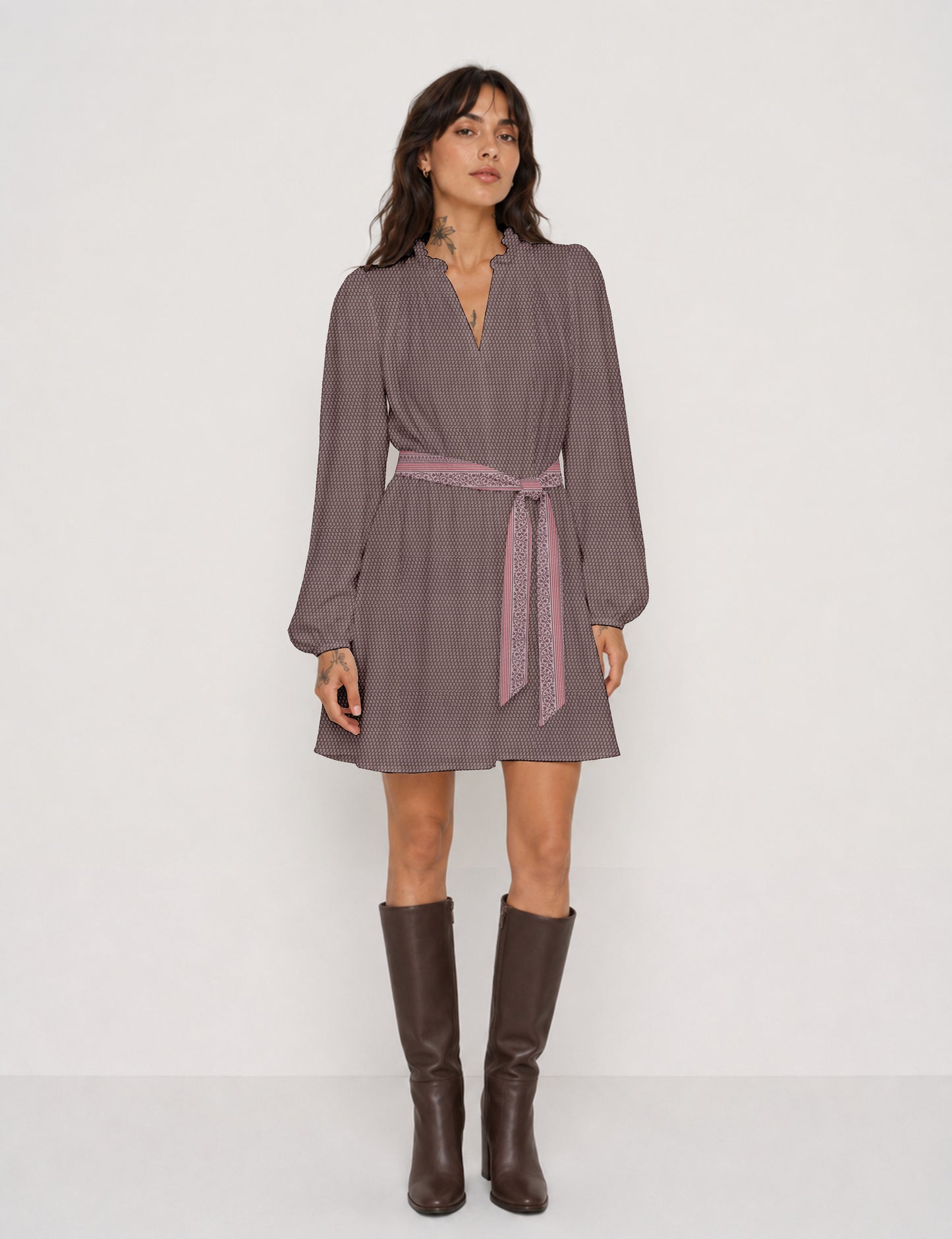 Swing dress with belt - Pink Tropical