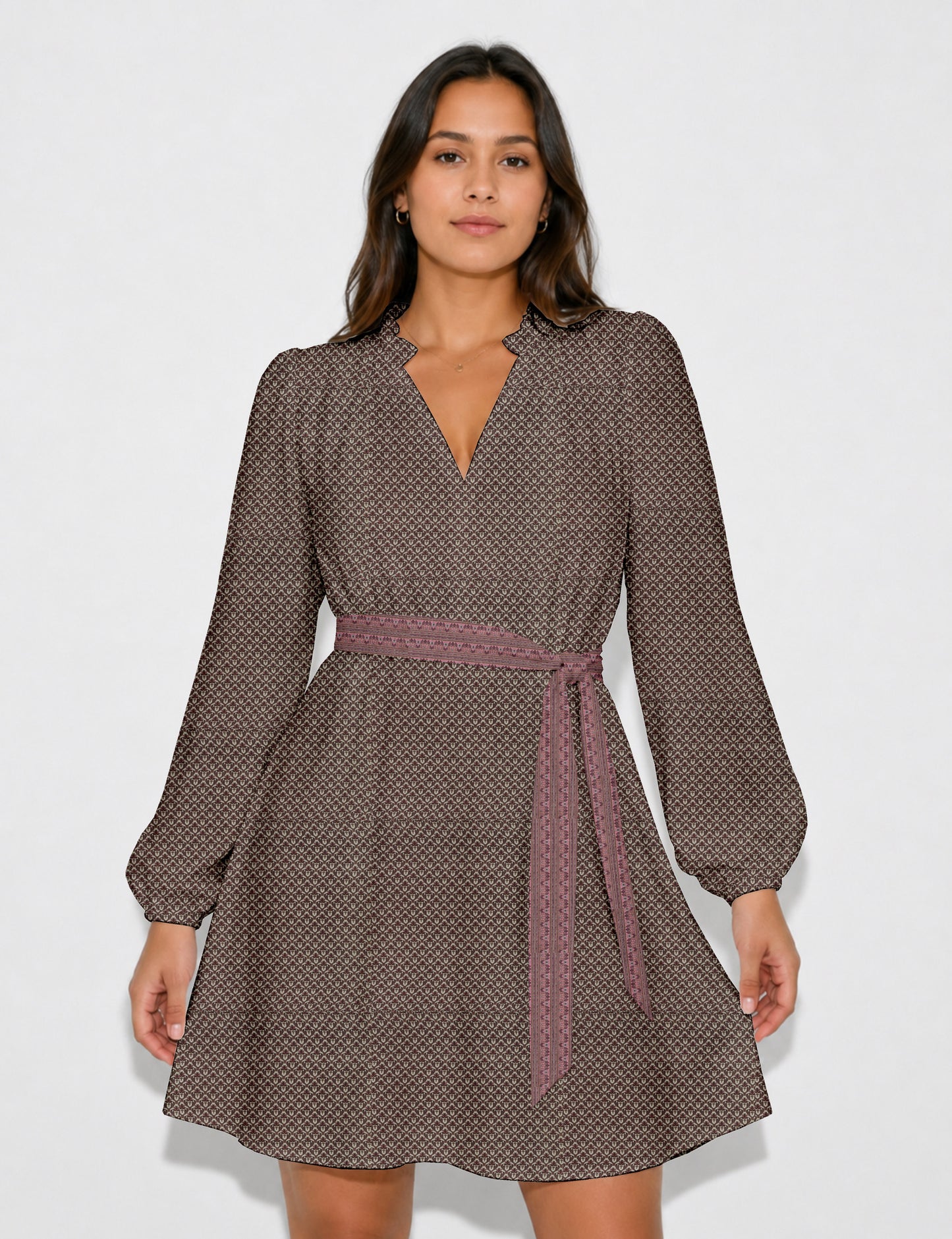 Swing dress with belt - Pink Tropical
