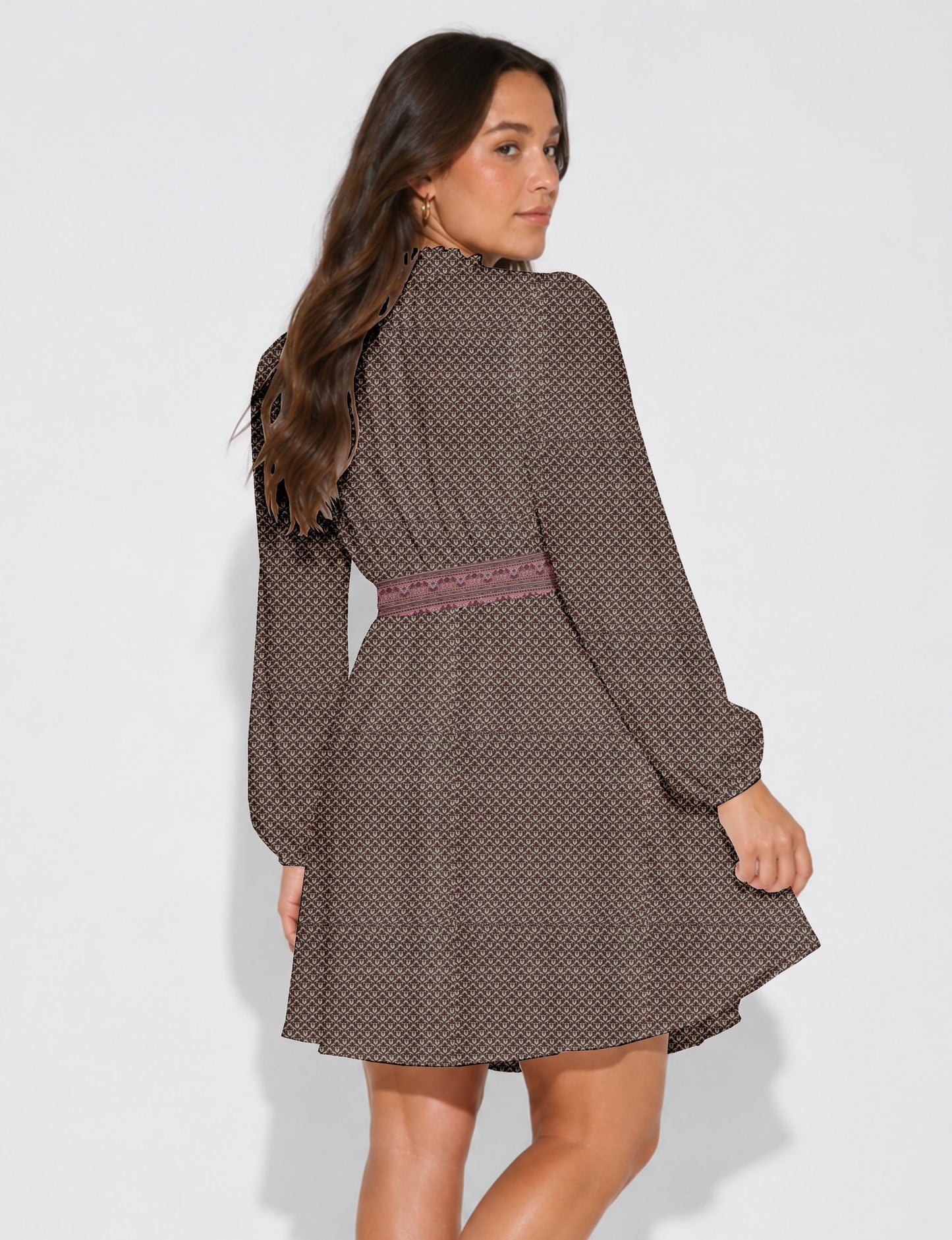 Swing dress with belt - Pink Tropical
