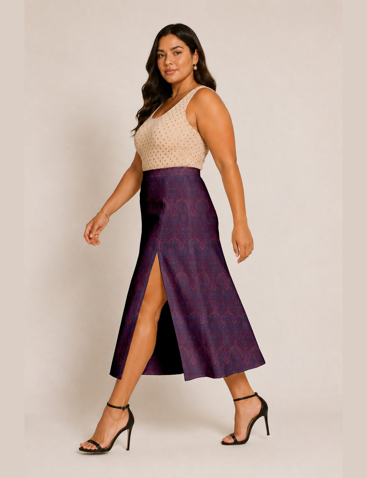A line skirt with slit - Pink Tropical