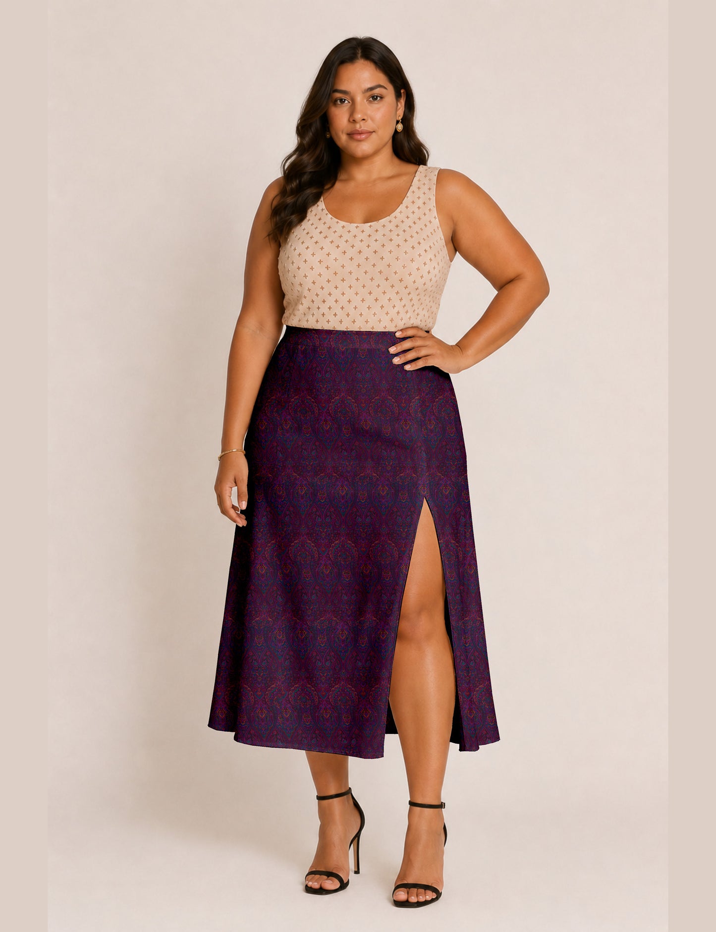A line skirt with slit - Pink Tropical