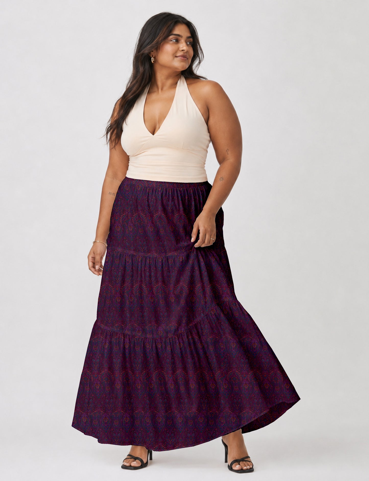 Midi Tiered Skirt - Pink Tropical