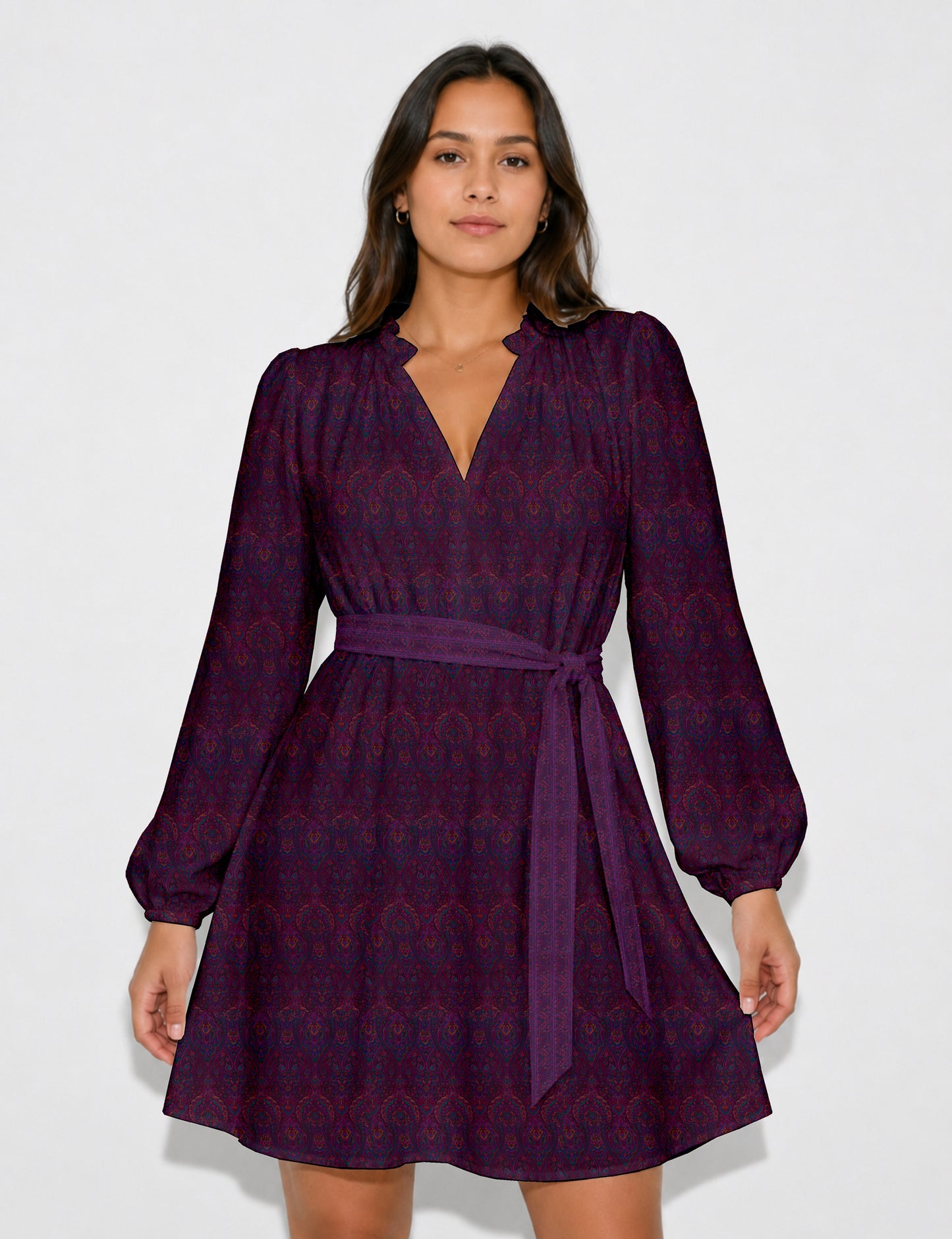 Swing dress with belt - Pink Tropical