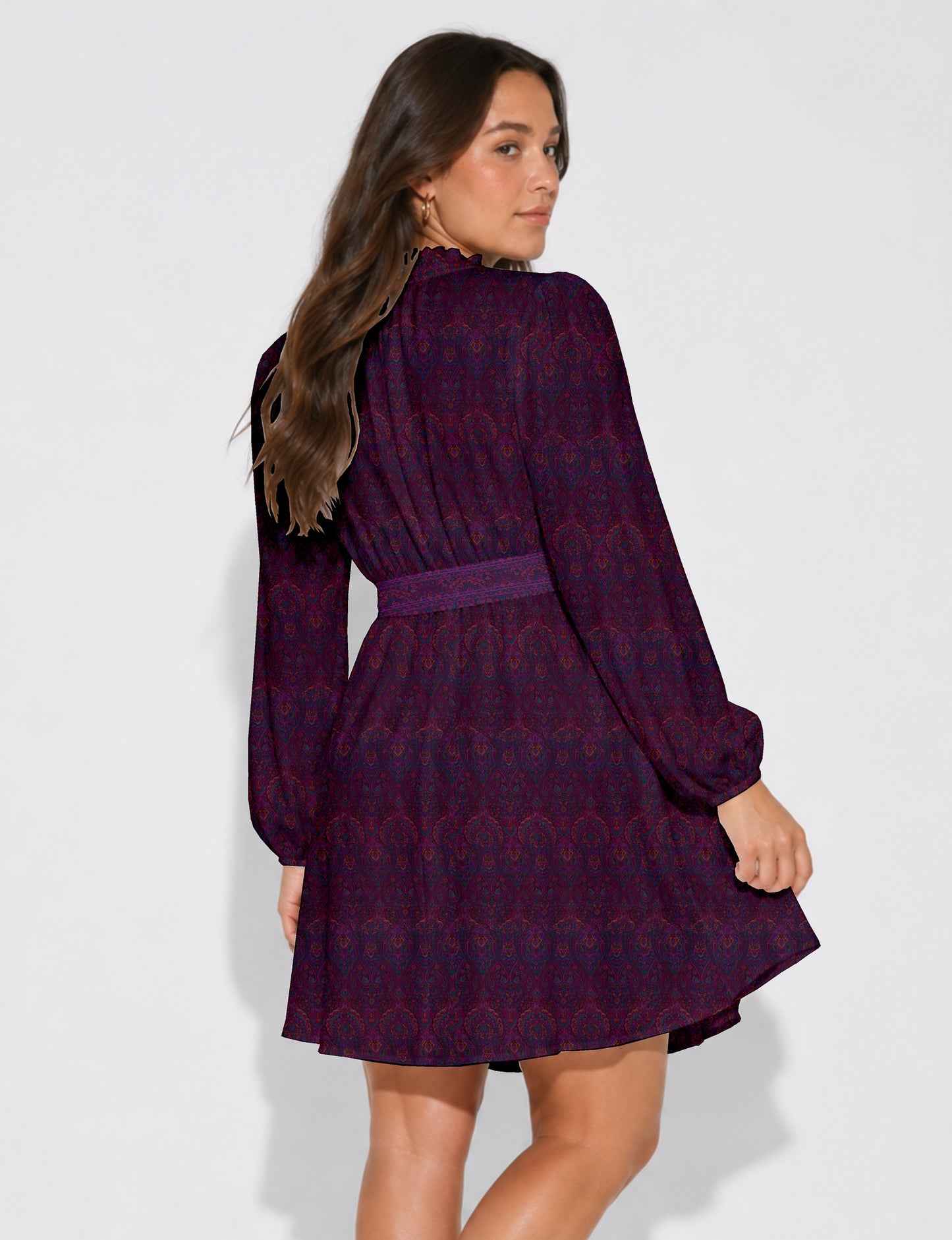 Swing dress with belt - Pink Tropical