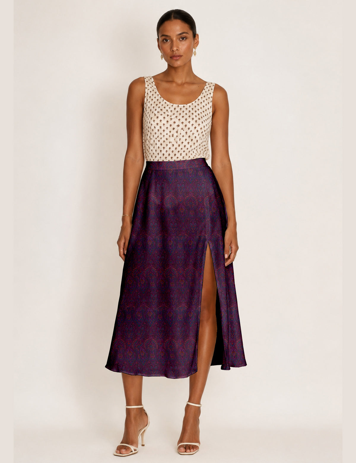 A line skirt with slit - Pink Tropical