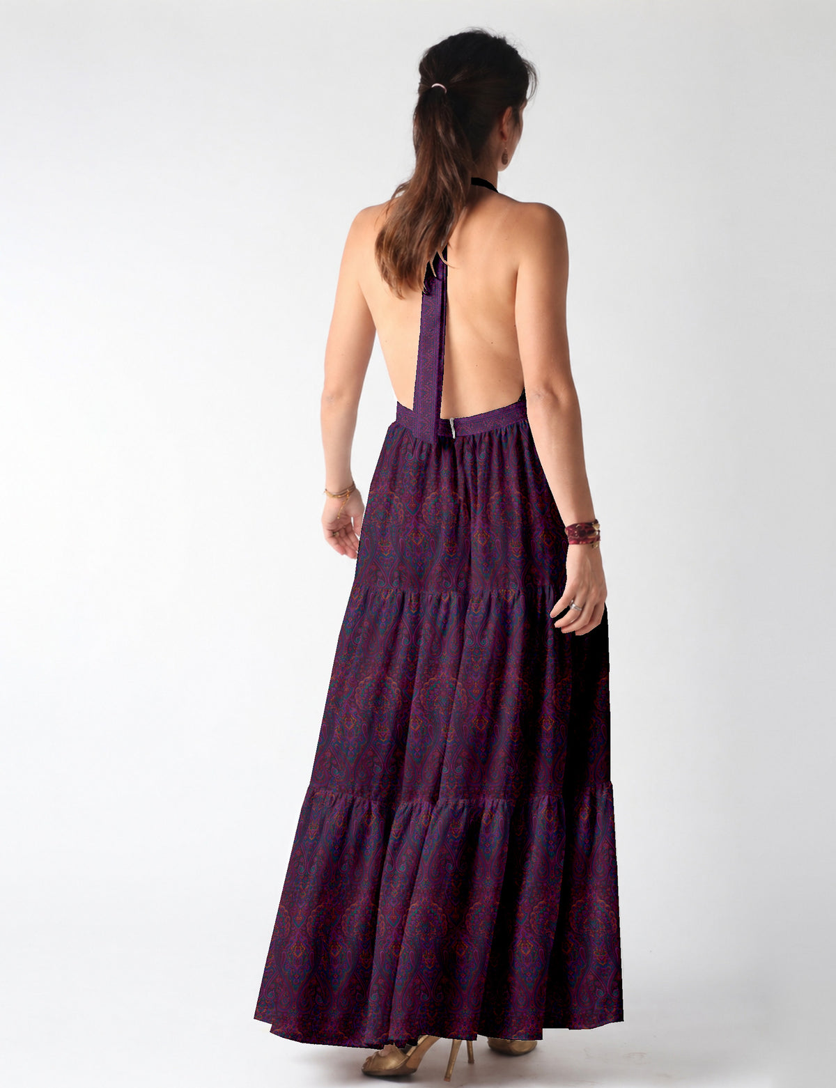 Flowy maxi tiered dress for vacations, brunch, and evening wear