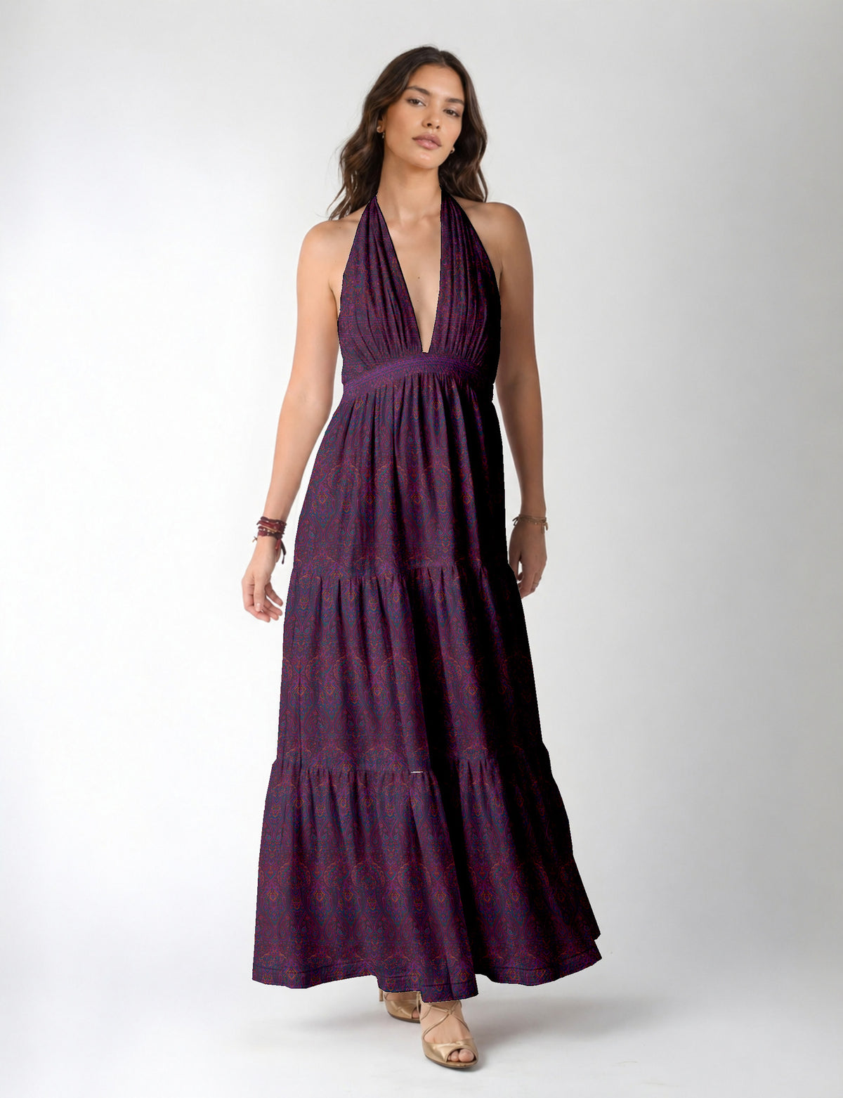 Flowy maxi tiered dress for vacations, brunch, and evening wear