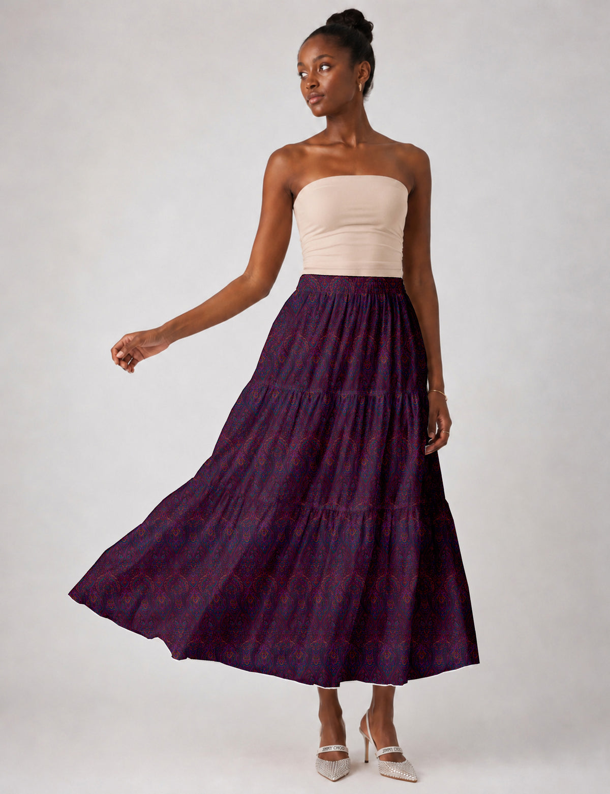 Midi Tiered Skirt - Pink Tropical