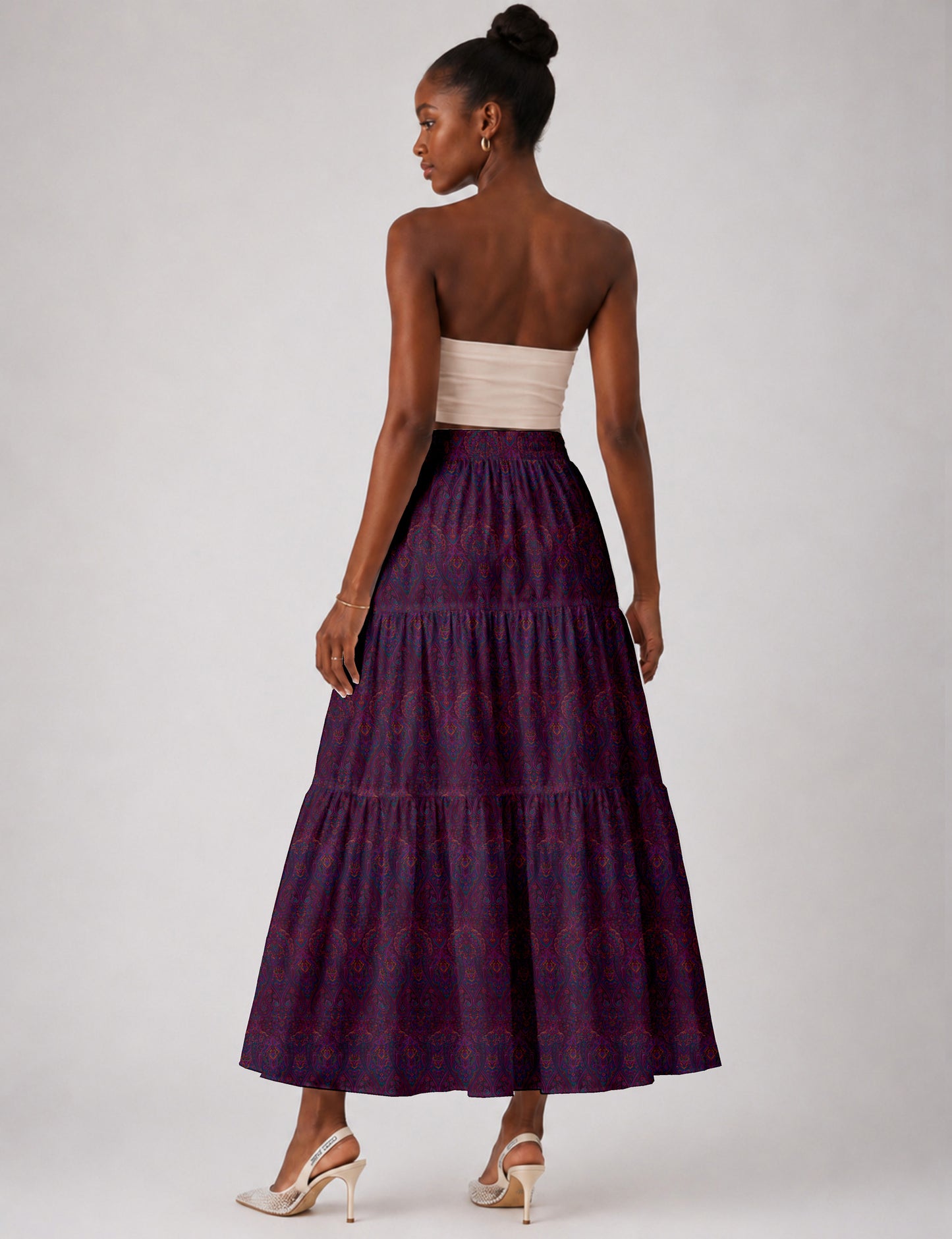 Midi Tiered Skirt - Pink Tropical