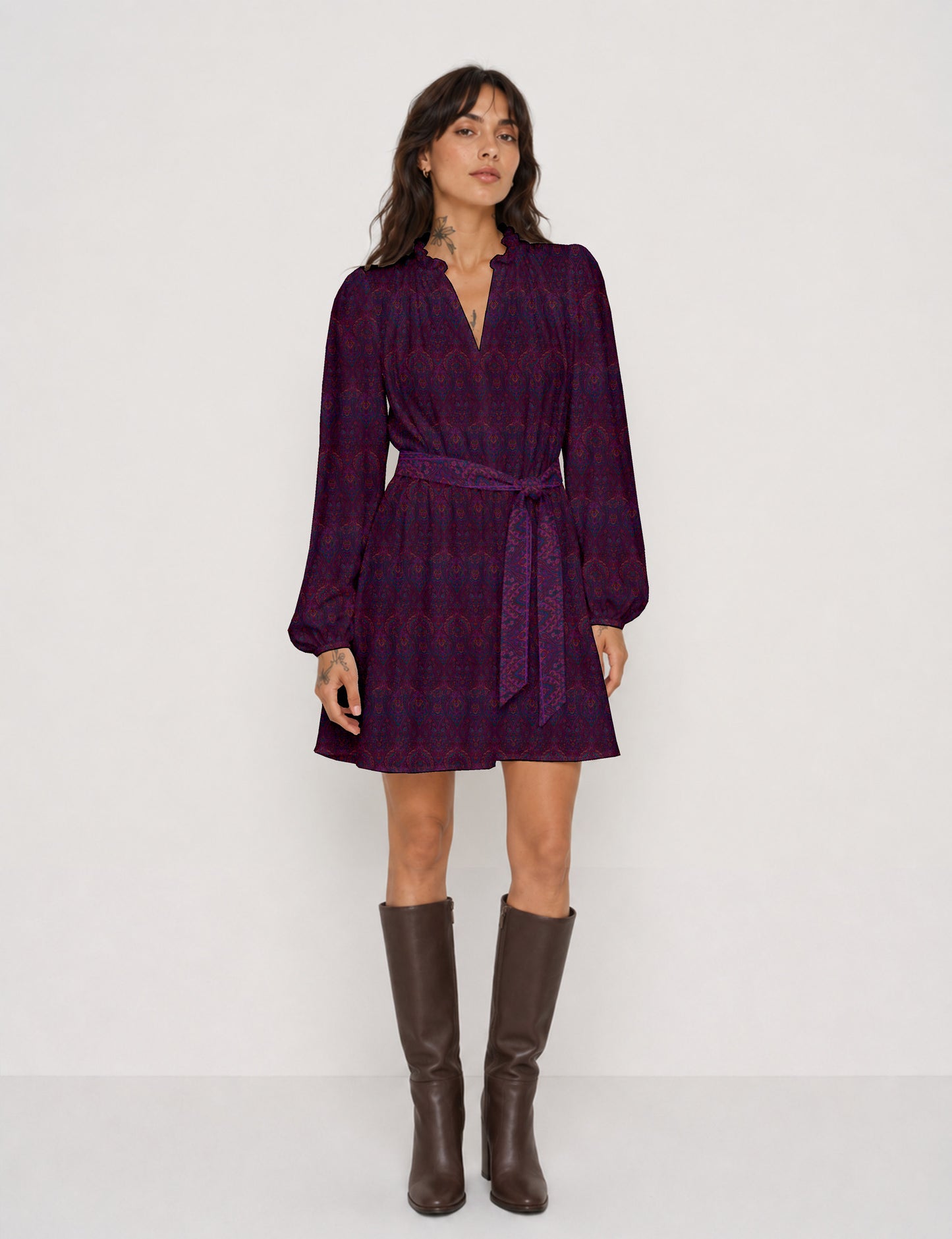 Swing dress with belt - Pink Tropical
