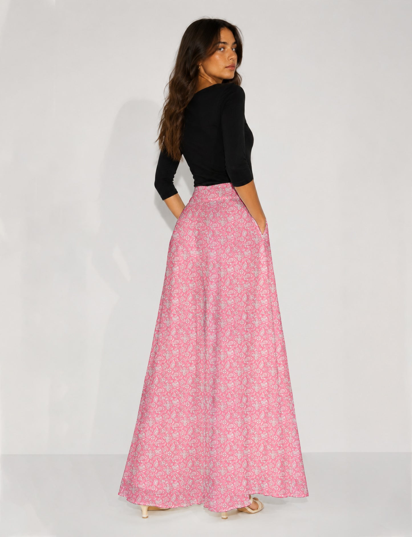 Wide Leg Palazzo Trousers - Pink Tropical