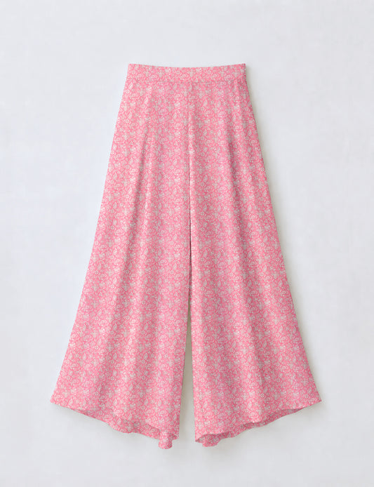 Wide Leg Palazzo Trousers - Pink Tropical