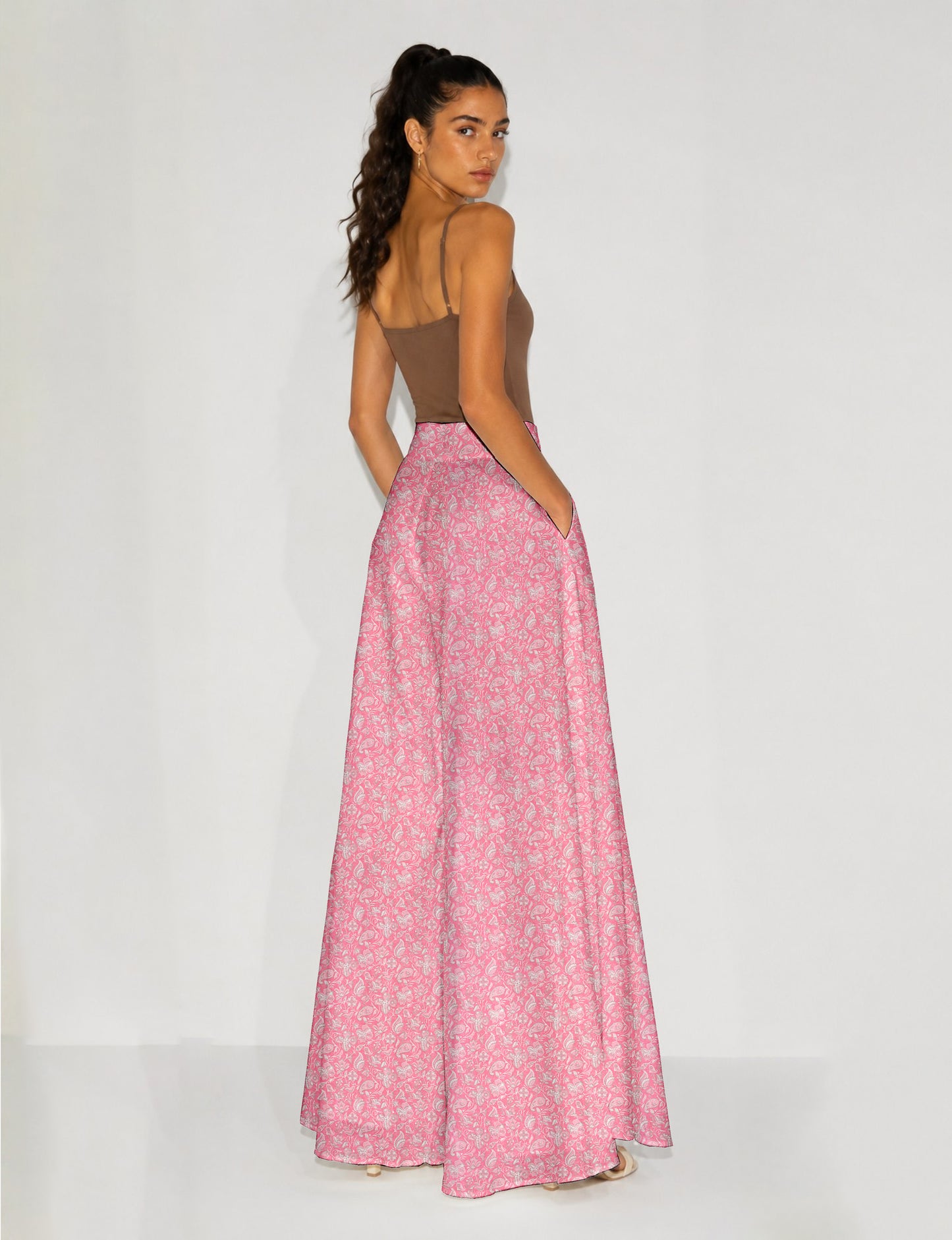 Wide Leg Palazzo Trousers - Pink Tropical